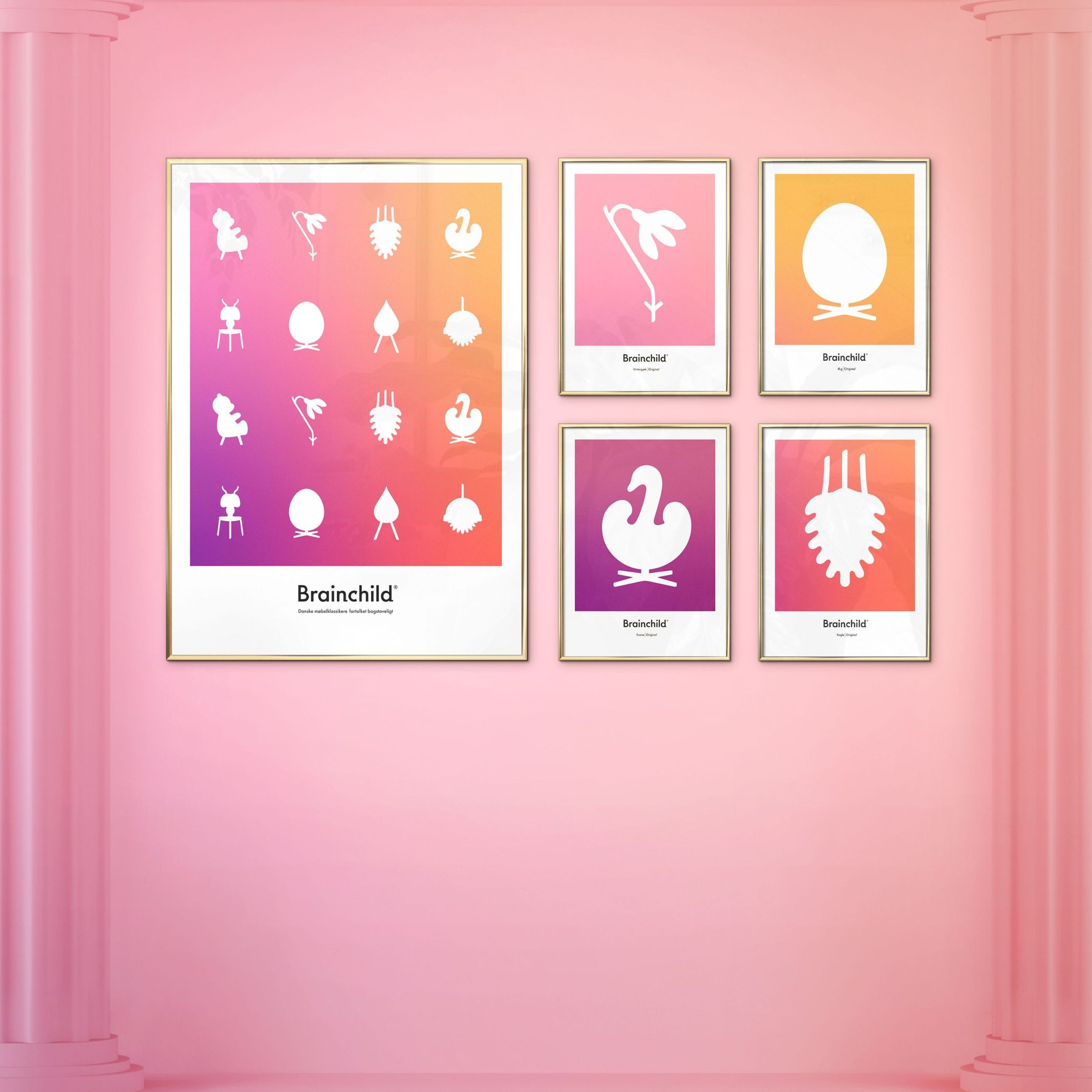 Brainchild Snowdrop Design Icon Poster, frame gemaakt van licht hout A5, roze
