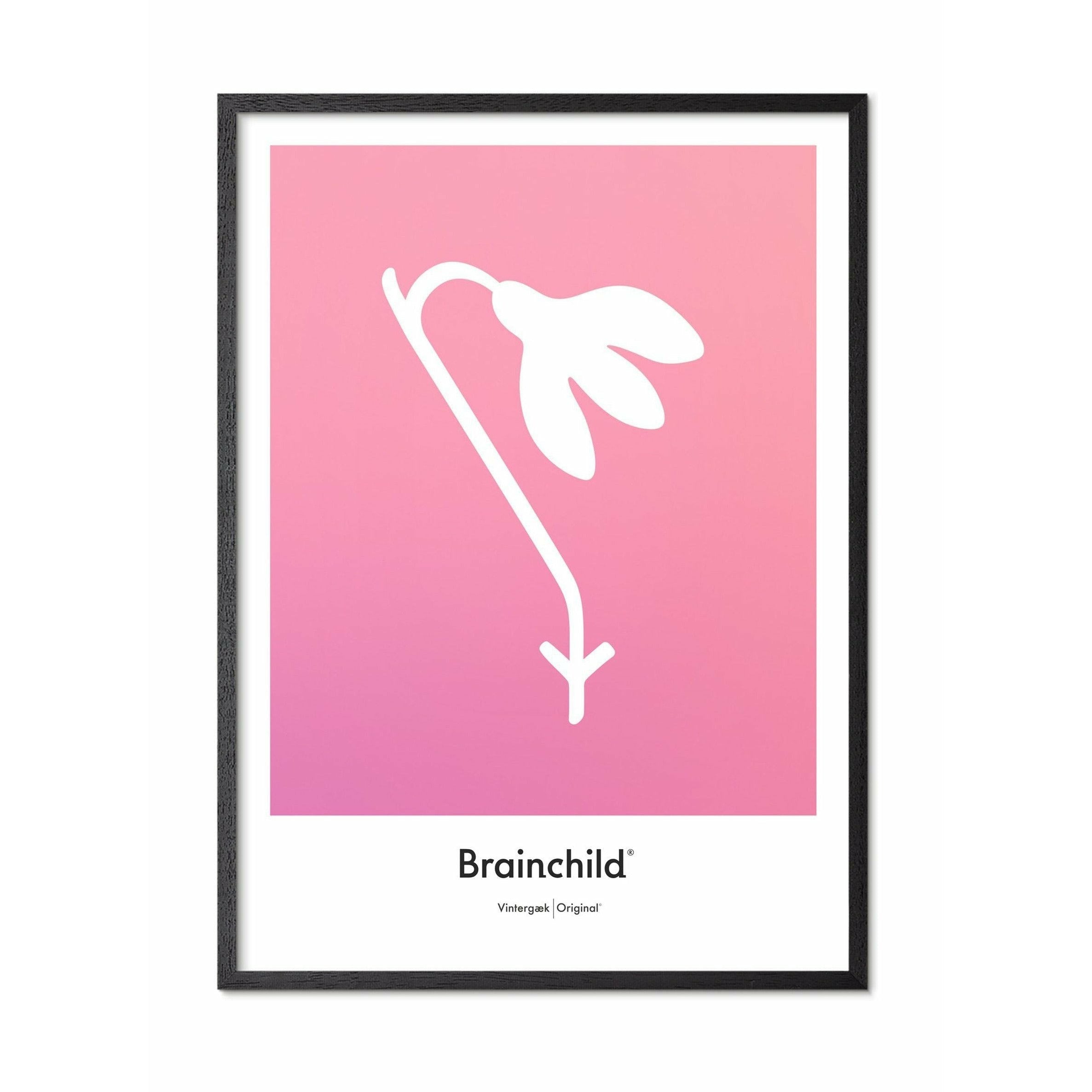 Brainchild Snowdrop Design Icon Poster, ramme i svart lakkert tre 30x40 cm, rosa