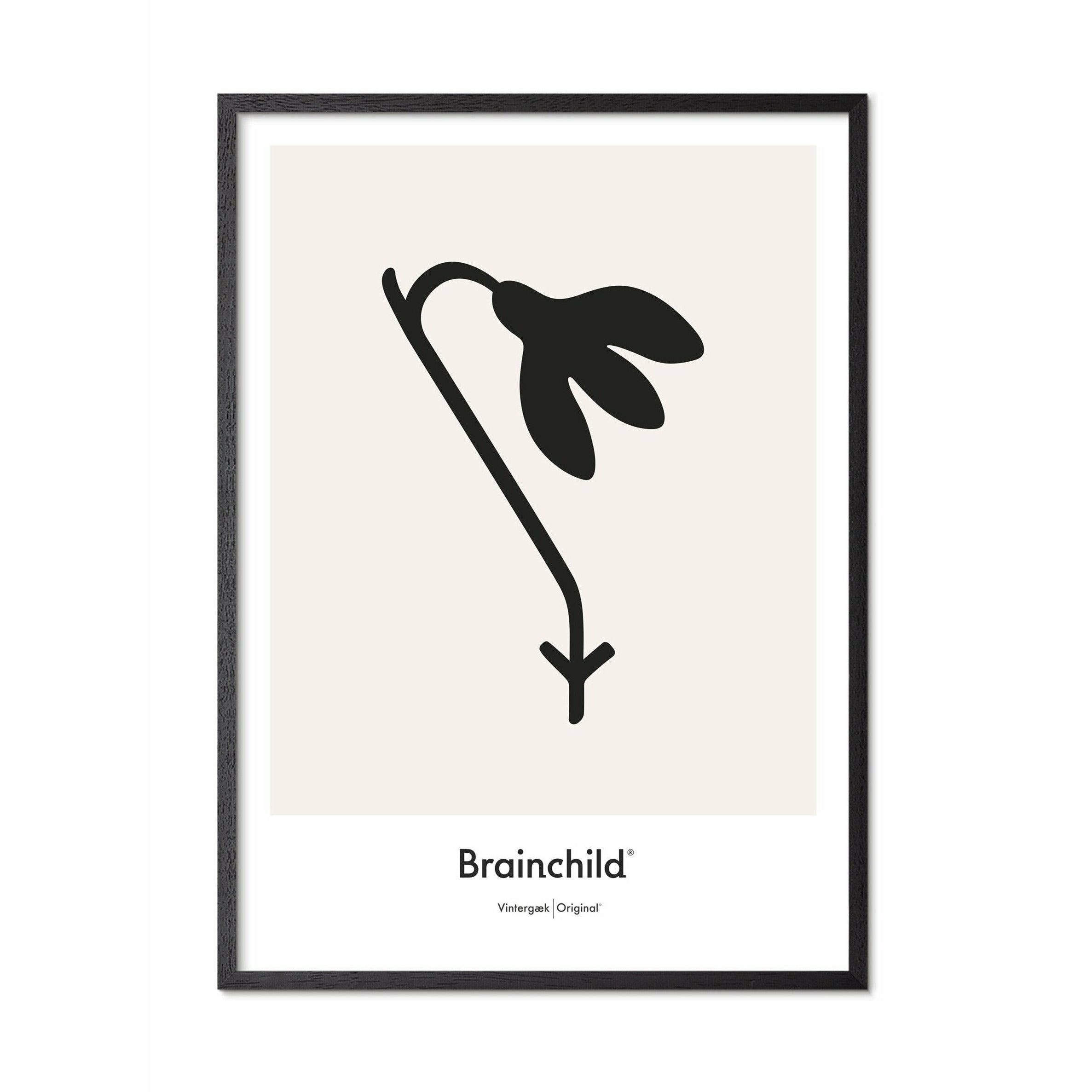 Brainchild Snowdrop Design Icon Poster, ramme i svart lakkert tre 50x70 cm, grå