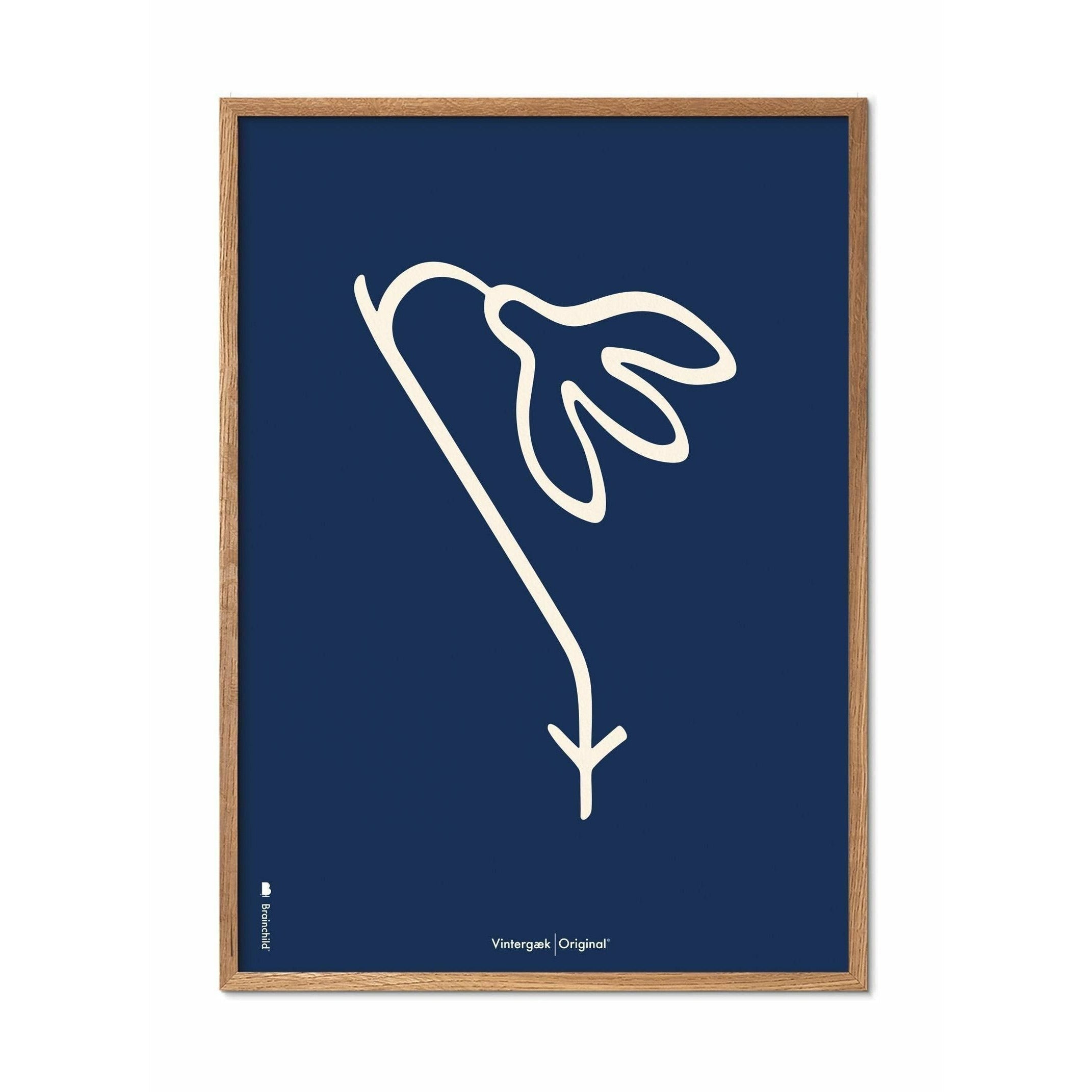 Brainchild Snowdrop Line Poster, Frame Made Of Light Wood 30x40 Cm, Blue Background