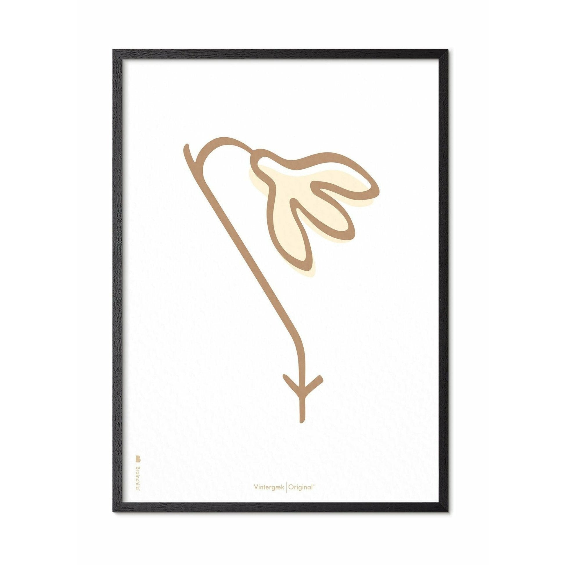 Brainchild Snowdrop Line Poster, Frame In Black Lacquered Wood 30x40 Cm, White Background