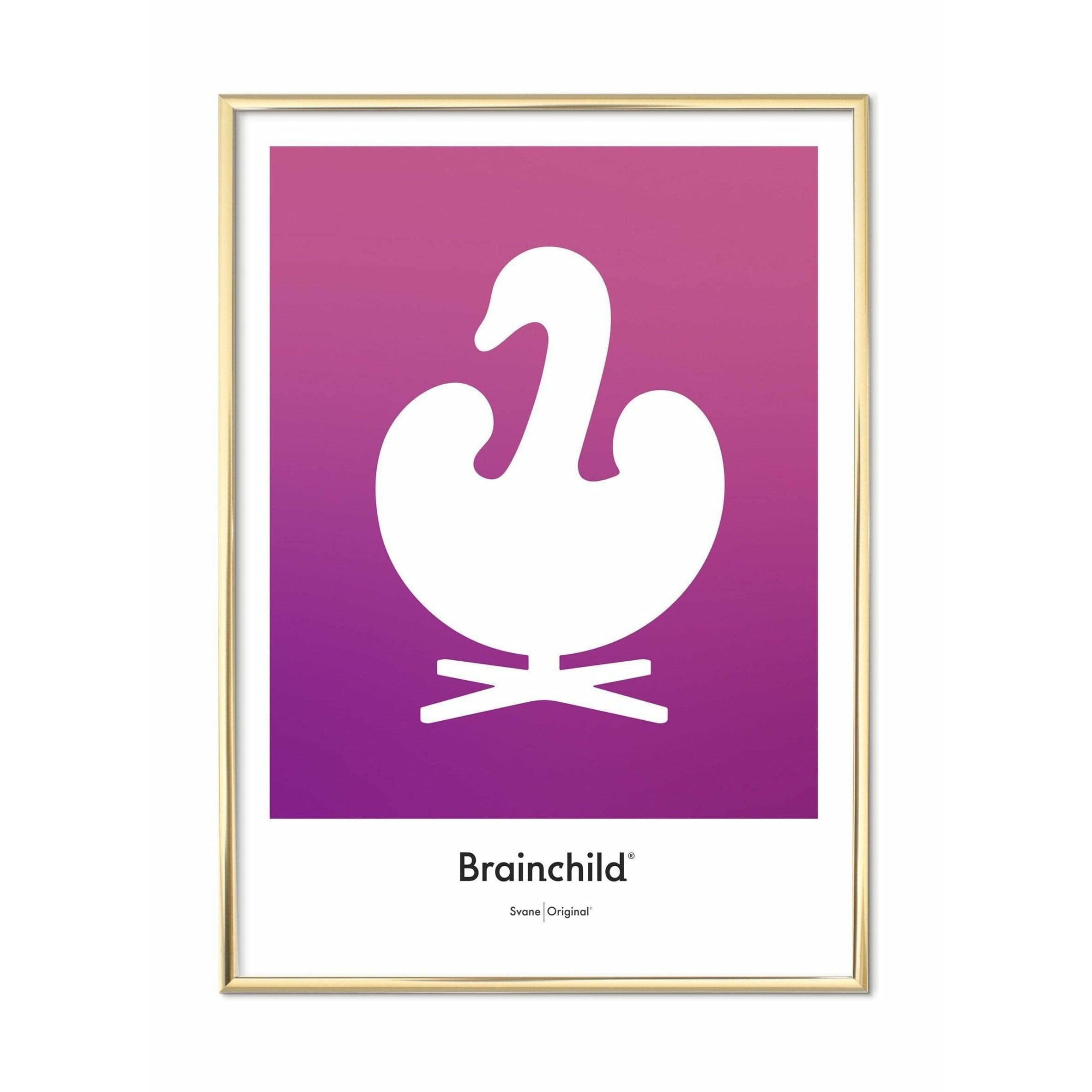 Brainchild Swan Design Icon Poster, Brass Colored Frame 30 X40 Cm, Purple