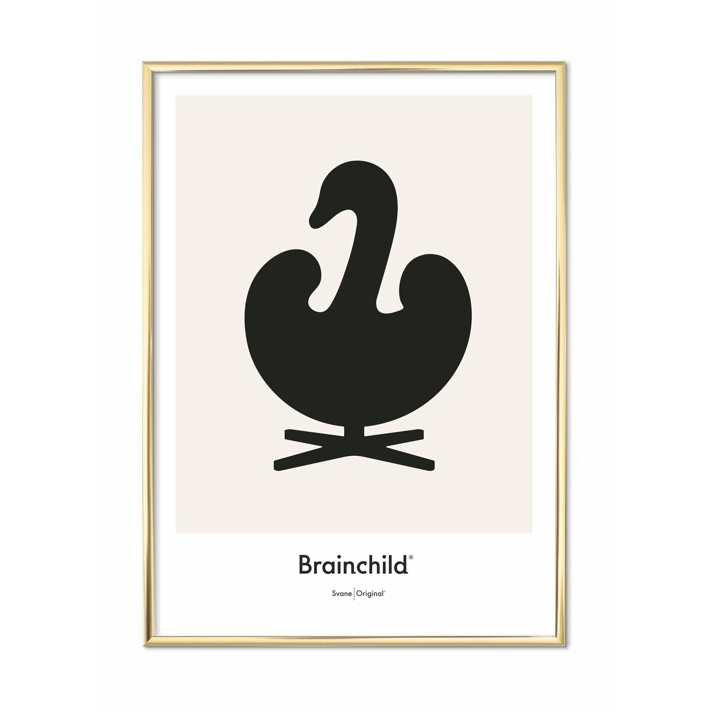 Brainchild Swan Design Icon Poster, Brass Frame 50 X70 Cm, Grey