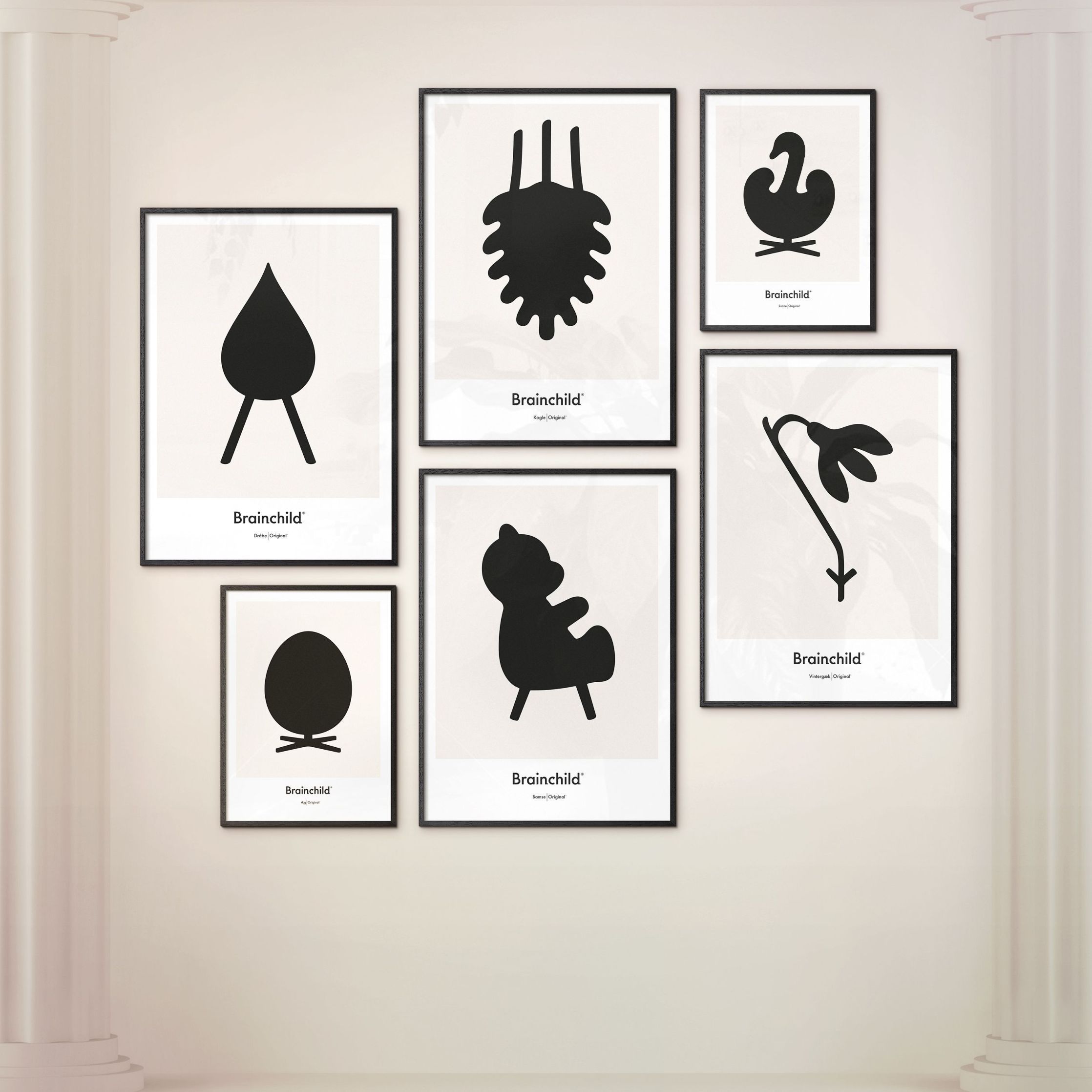 Poster Icon Design del cigno da gioco, cornice in ottone A5, grigio