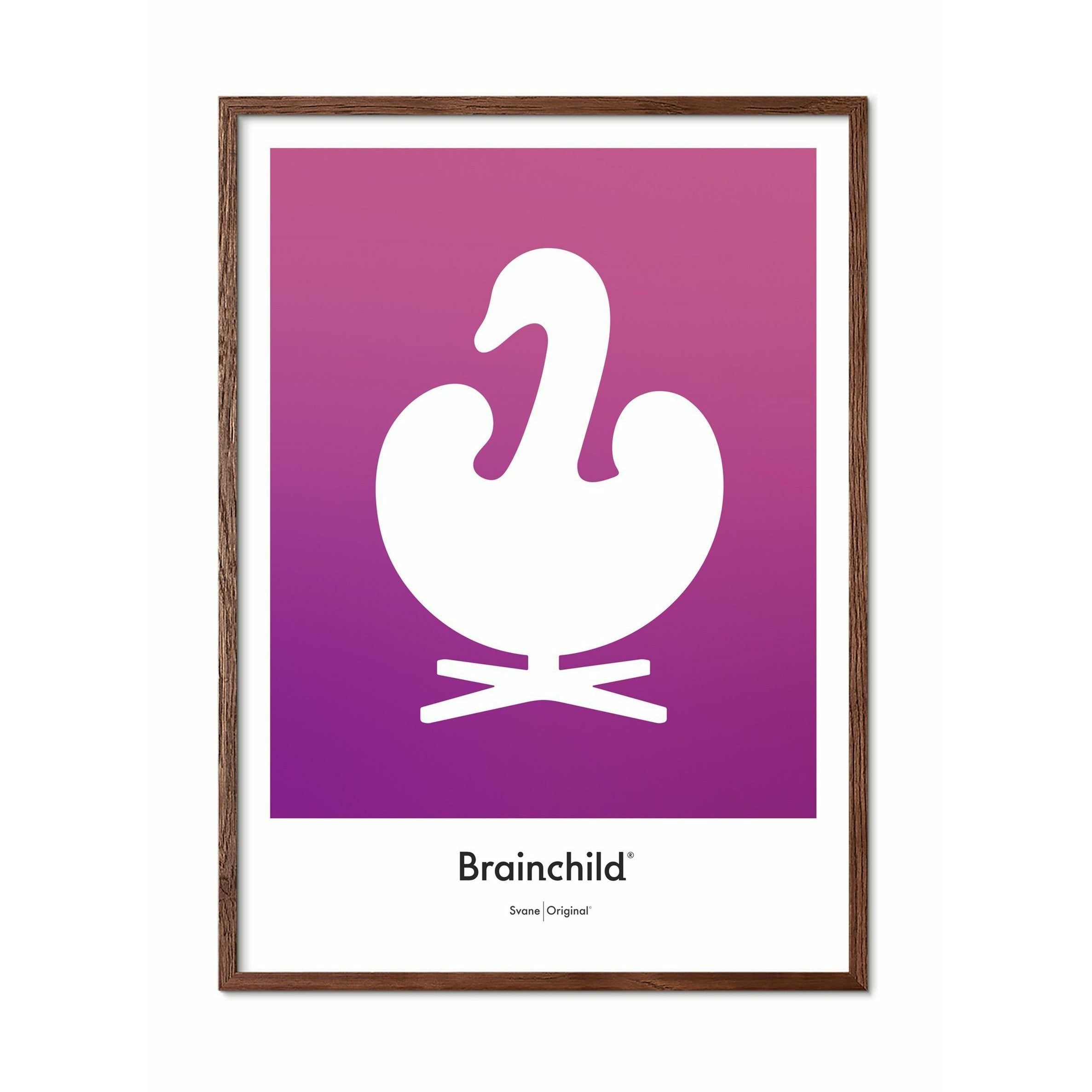 Brainchild Swan Design Icon Poster, frame gemaakt van donker hout 30 x40 cm, paars