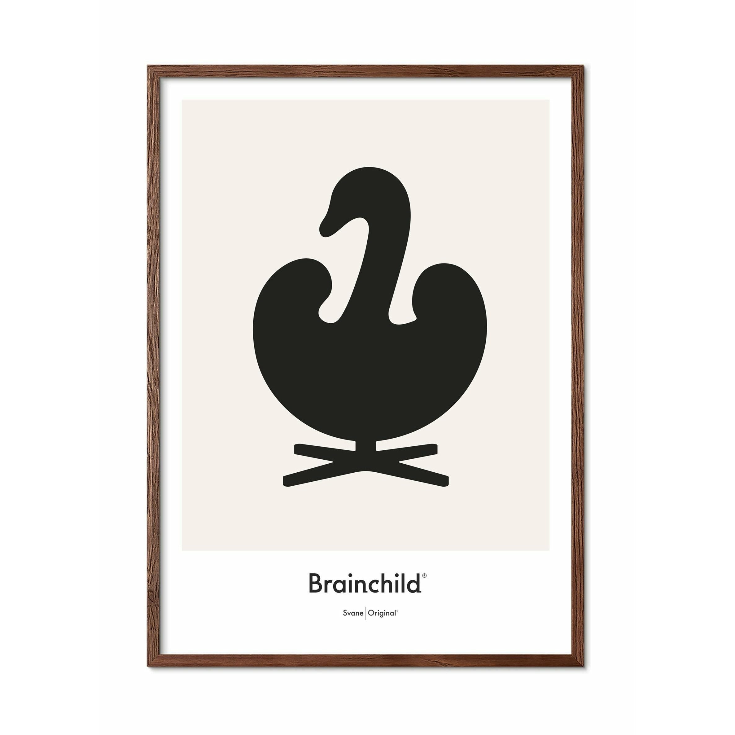 Brainchild Swan designikonplakat, ramme lavet af mørkt træ A5, grå