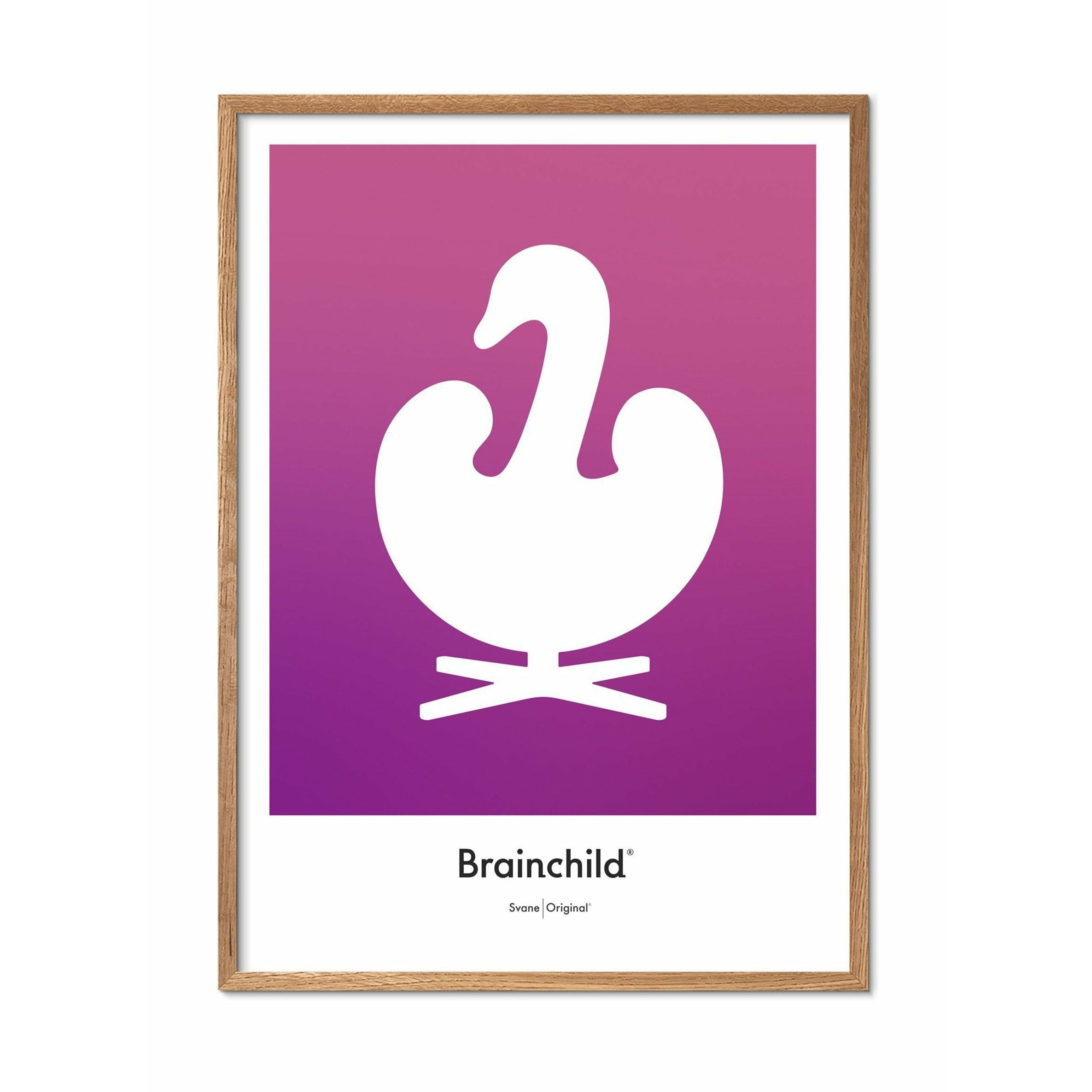 Brainchild Affiche de l'icône de conception de cygne, cadre en bois clair 50 x70 cm, violet