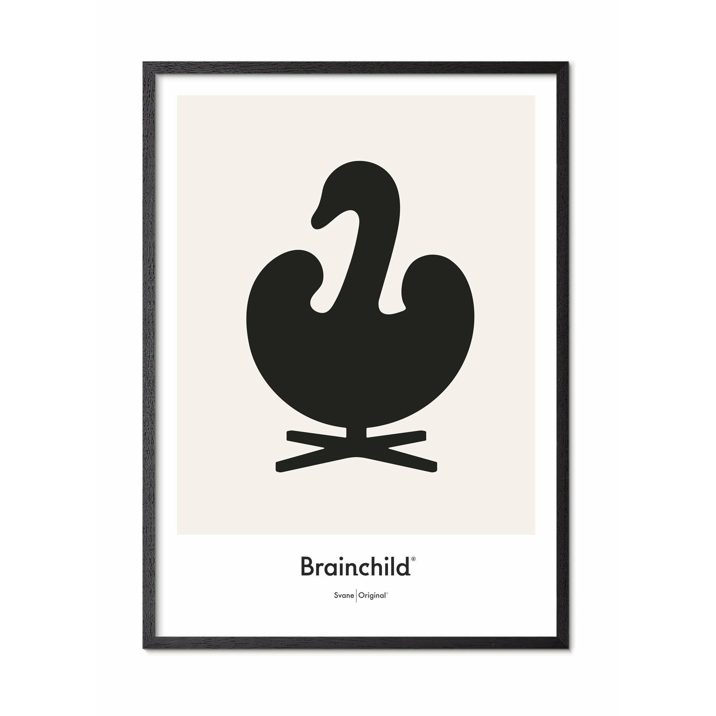 Brainchild Swan Design Icon Poster, Frame Made Of Black Lacquered Wood 30x40 Cm, Grey