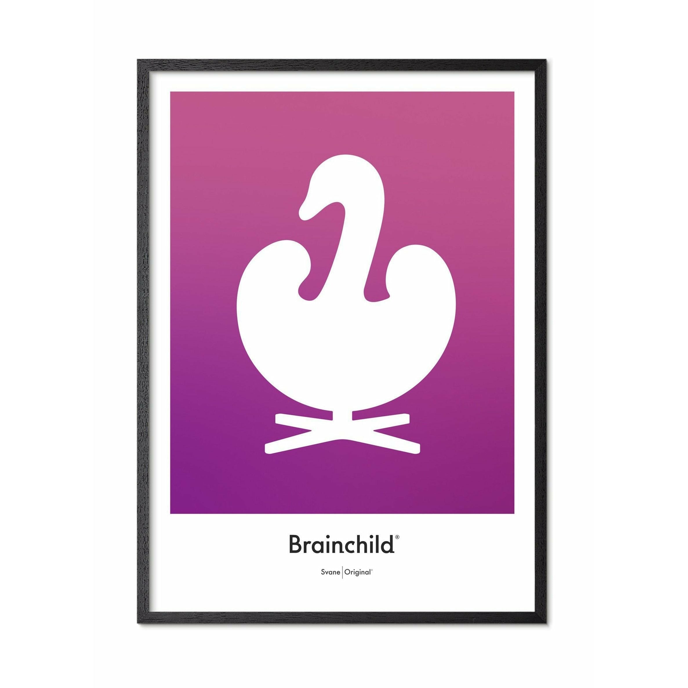 Brainchild Affiche de l'icône de conception de cygne, cadre en bois laqué noir A5, violet