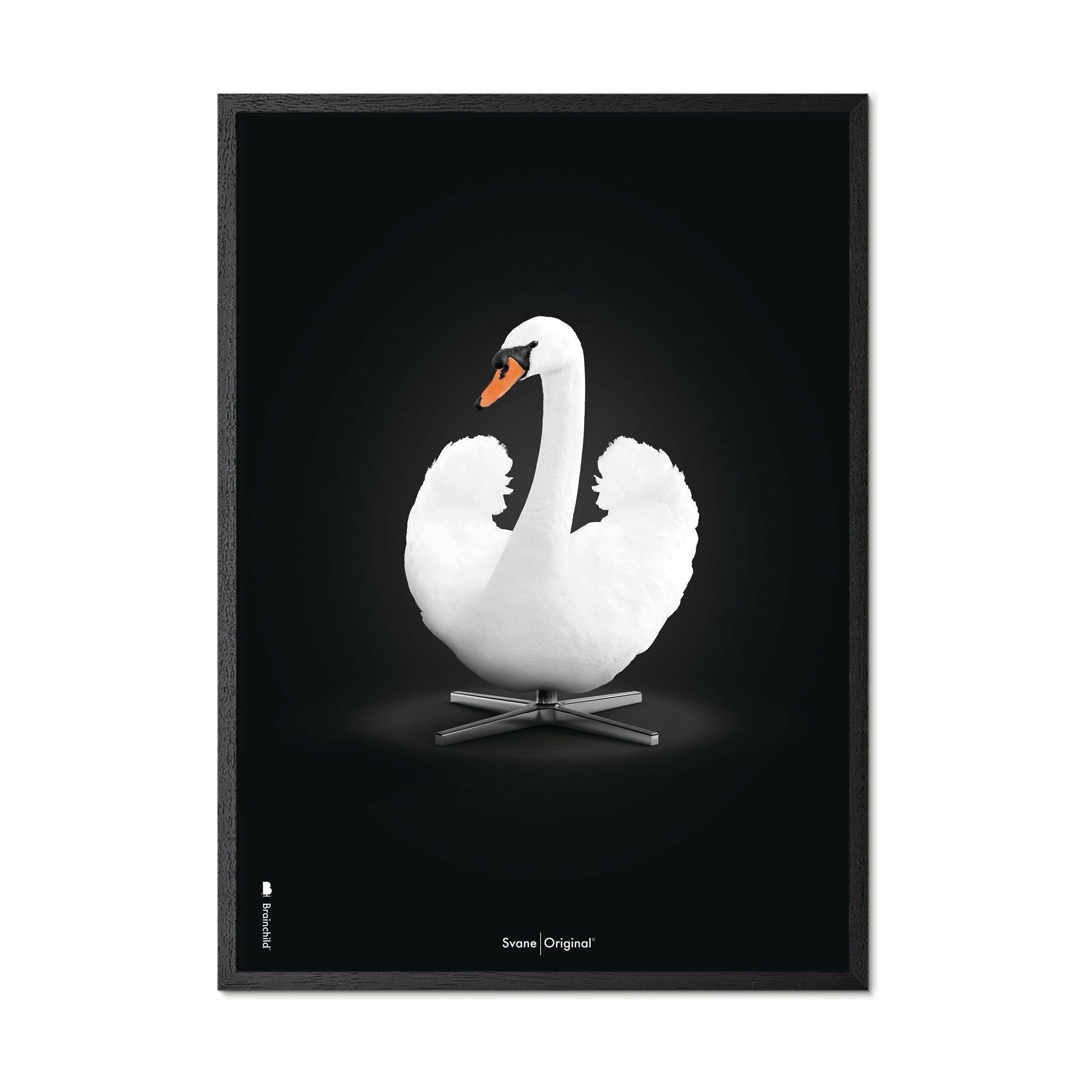 Brainchild Swan Classic Poster, Black Lacquered Wood Frame A5, White/White Background