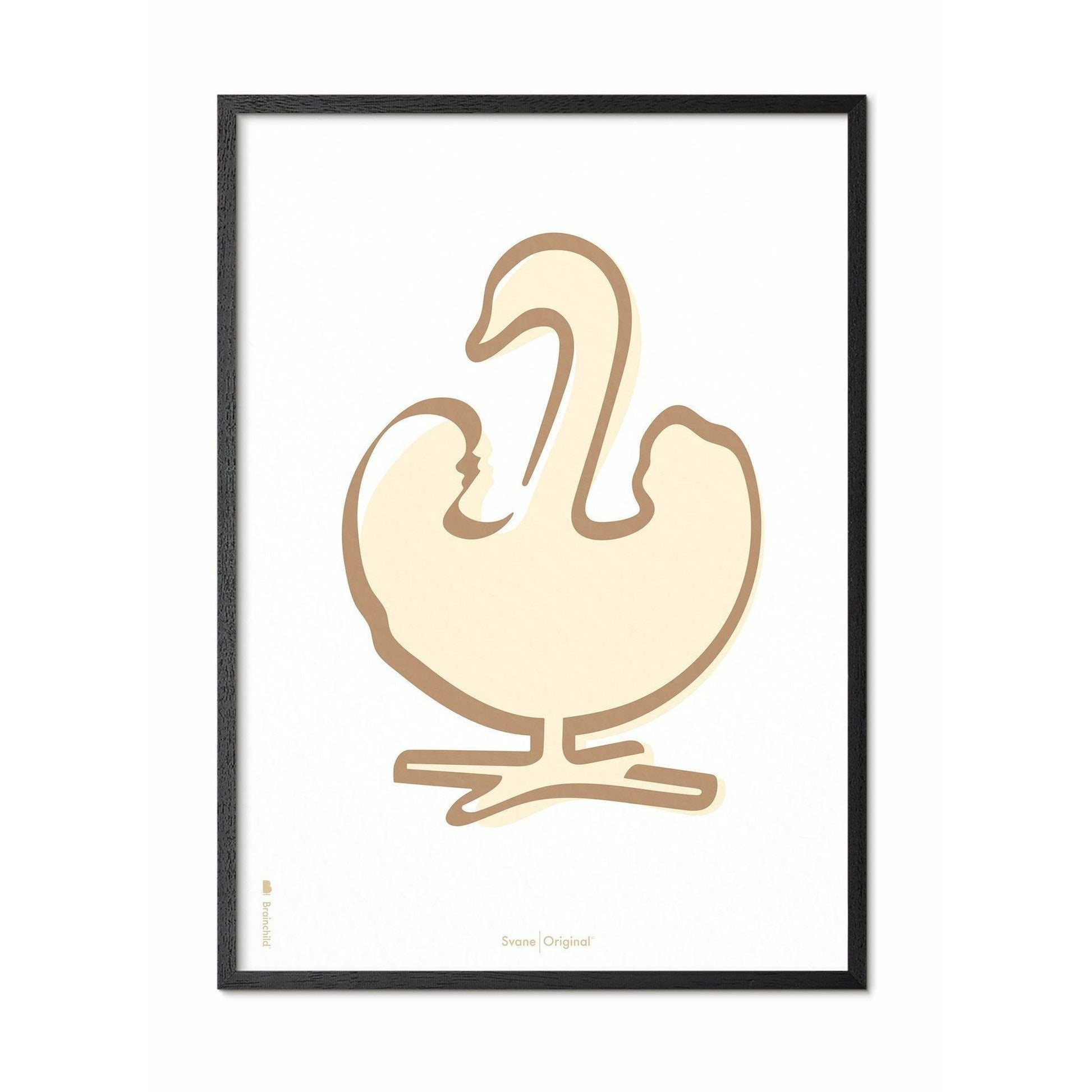 Brainchild Swan Line Poster, Frame In Black Lacquered Wood 30x40 Cm, White Background
