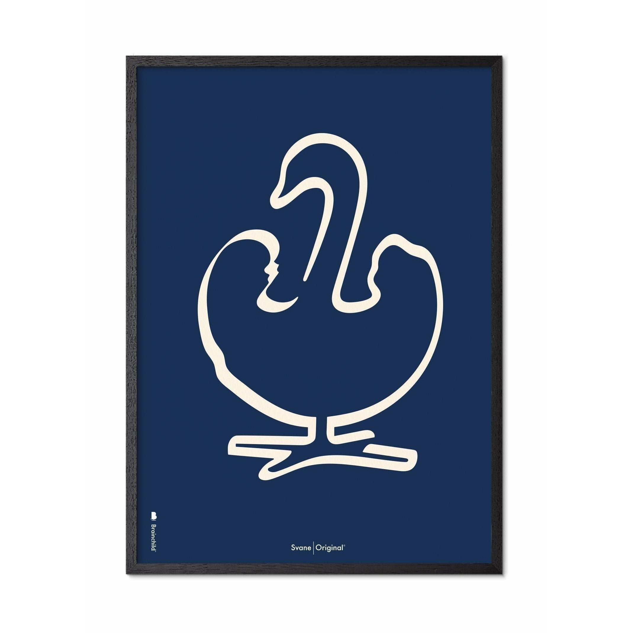 Brainchild Swan Line Poster, Rahmen aus schwarz lackiertem Holz 50x70 cm, blauer Hintergrund