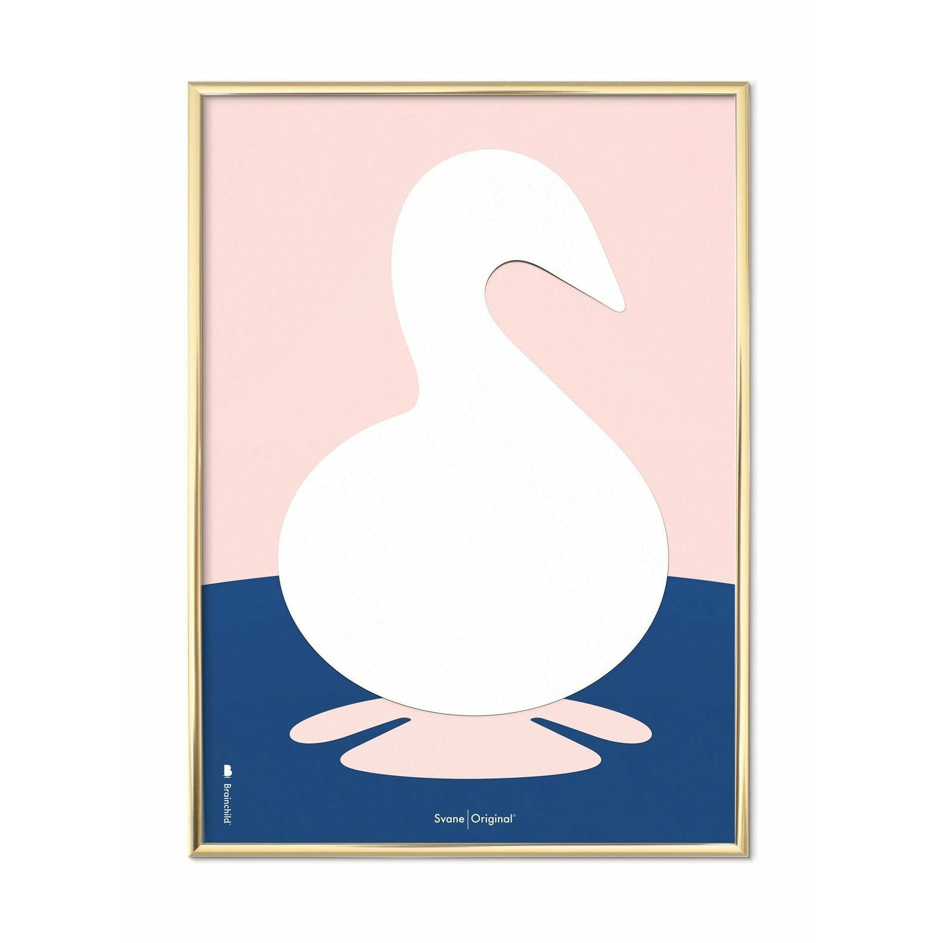 Brainchild Swan Paper Clip Poster, messing gekleurd frame 50x70 cm, roze achtergrond