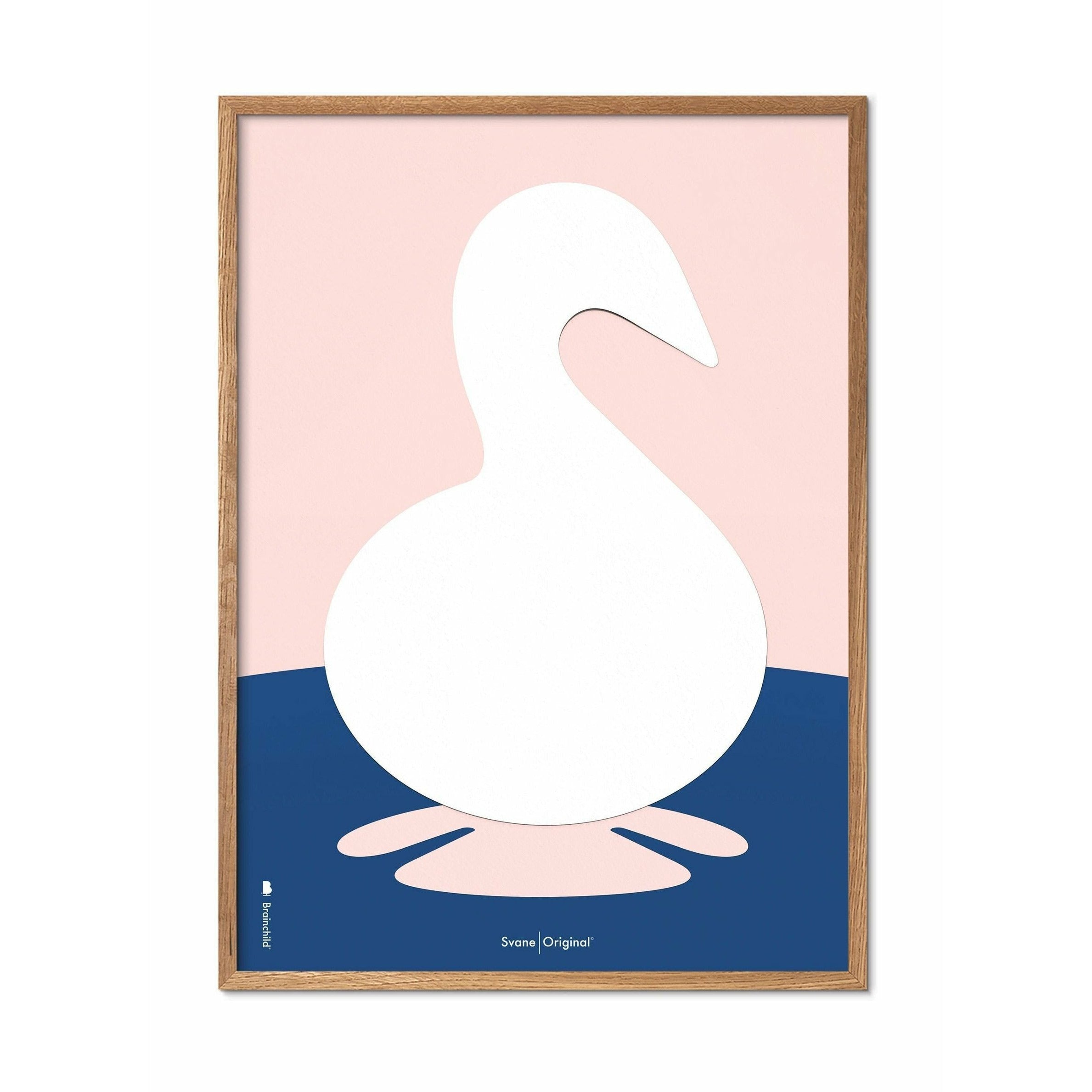 Brainchild Swan Paper Clip Poster, Frame Made of Light Wood 50x70 cm, rosa bakgrunn