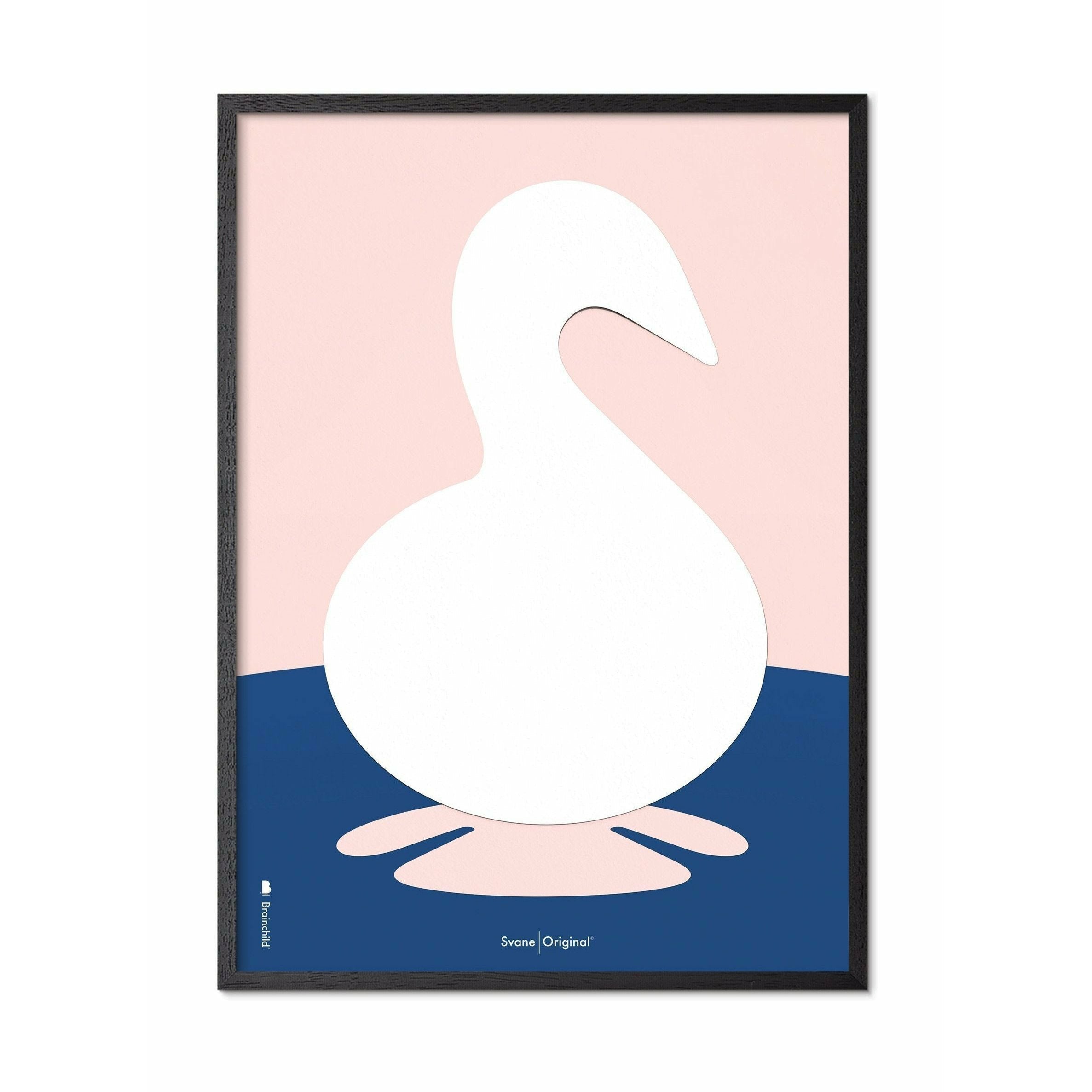 Brainchild Swan Paper Clip -affisch, ram i svart lackerat trä 50x70 cm, rosa bakgrund