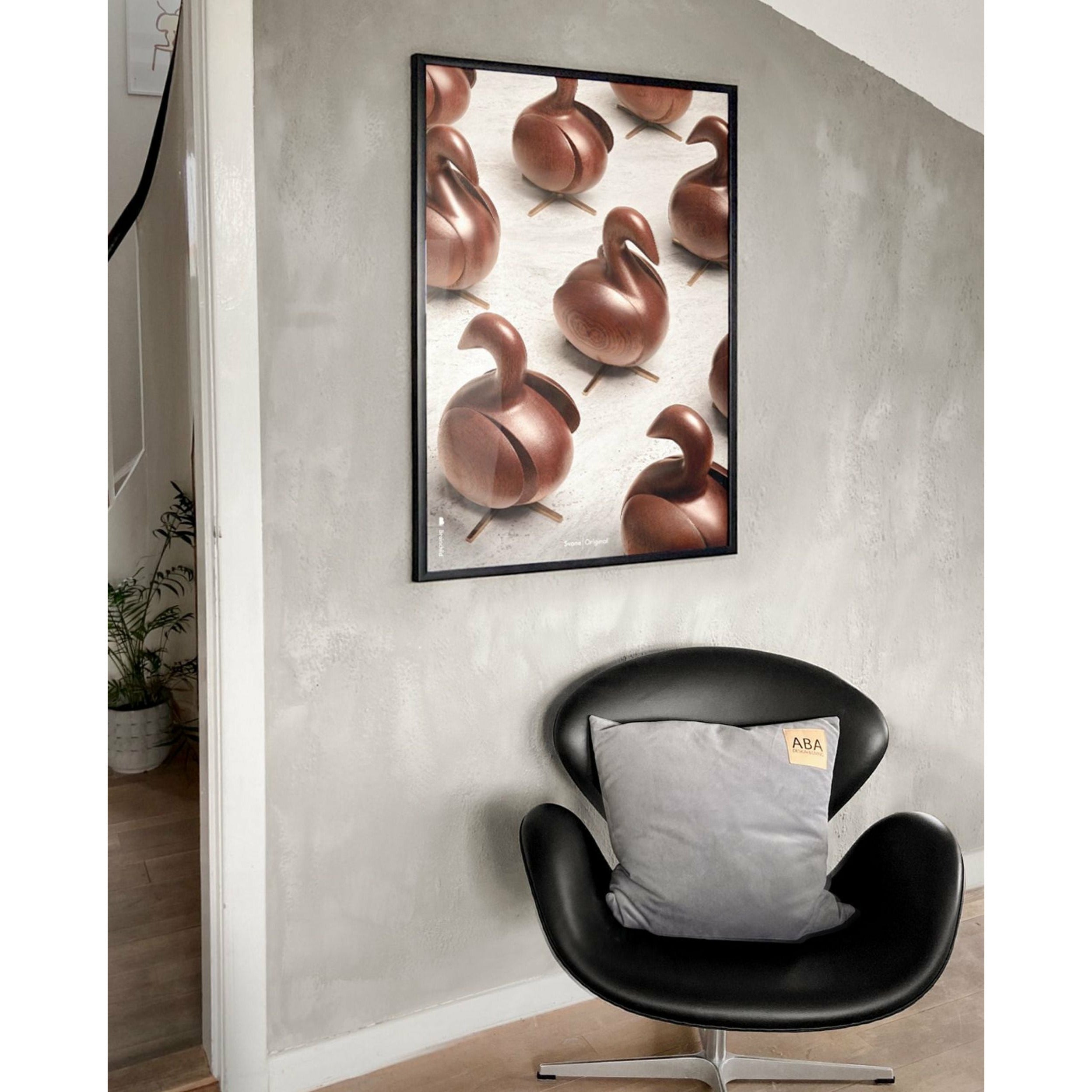 Poster della sfilata di cigni di frutta, cornice in legno laccato nero, 50 x70 cm