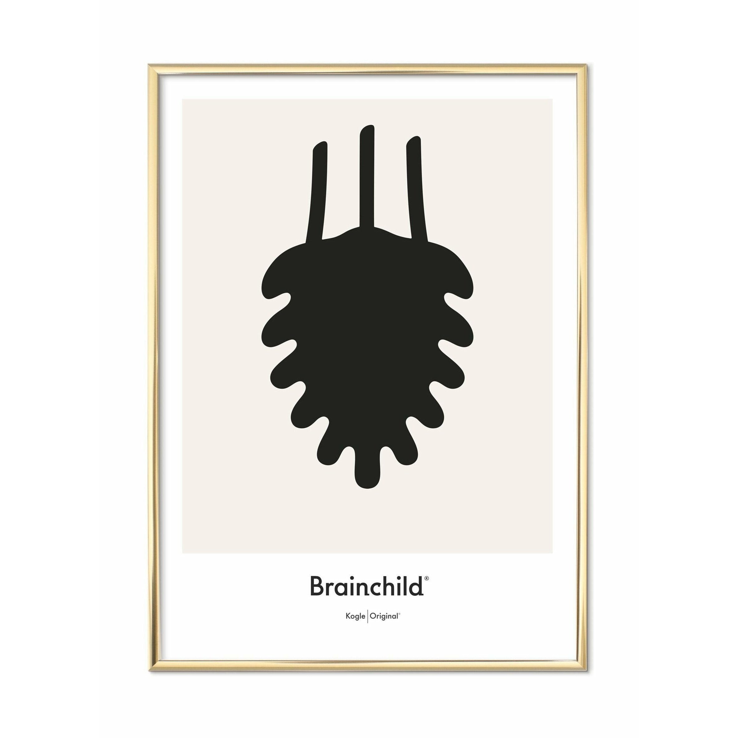 Brainchild Pine Cone Design Icon Poster, Brass Colored Frame 30 X40 Cm, Grey