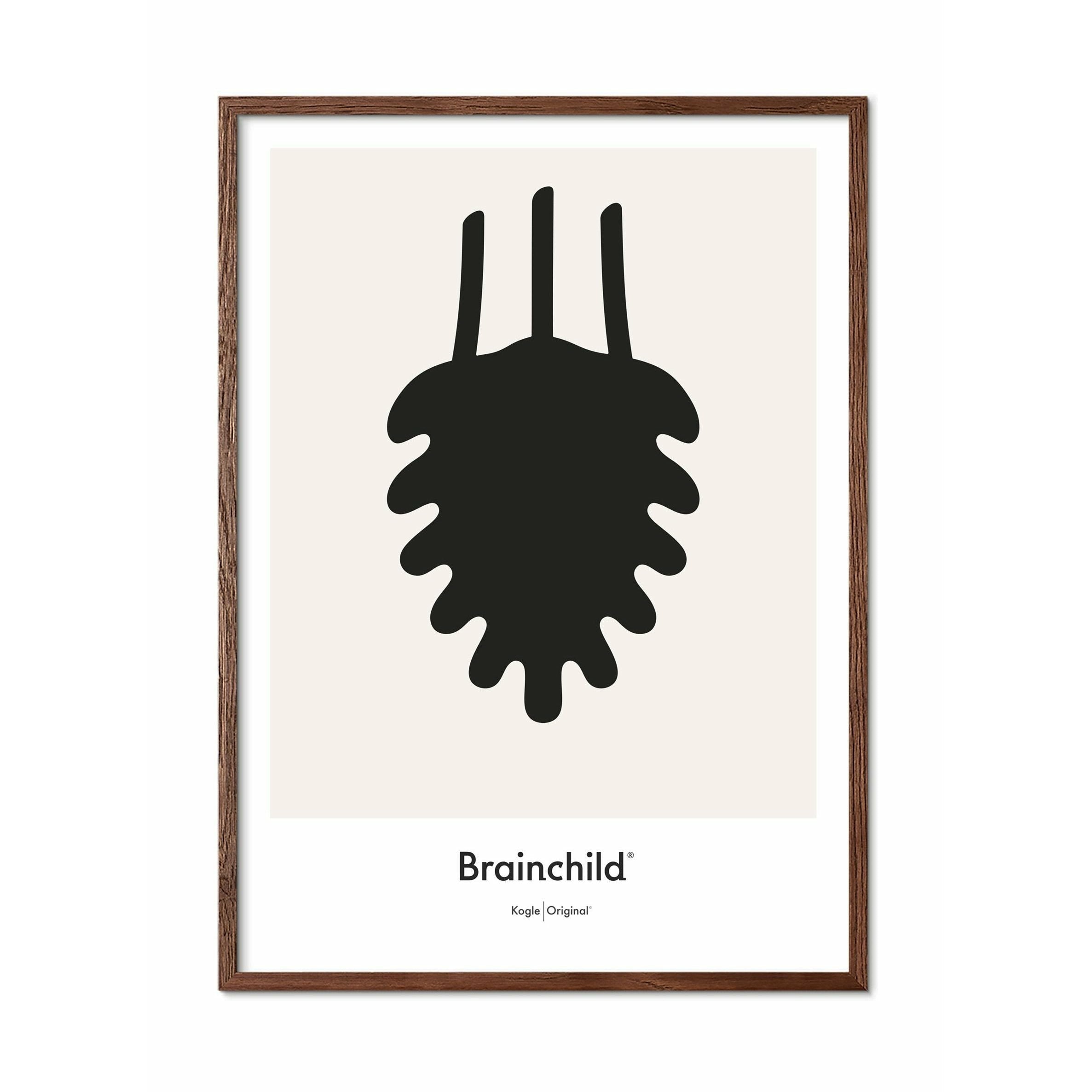 Brainchild Pine Cone Design Icon Poster, frame gemaakt van donker hout 30x40 cm, grijs