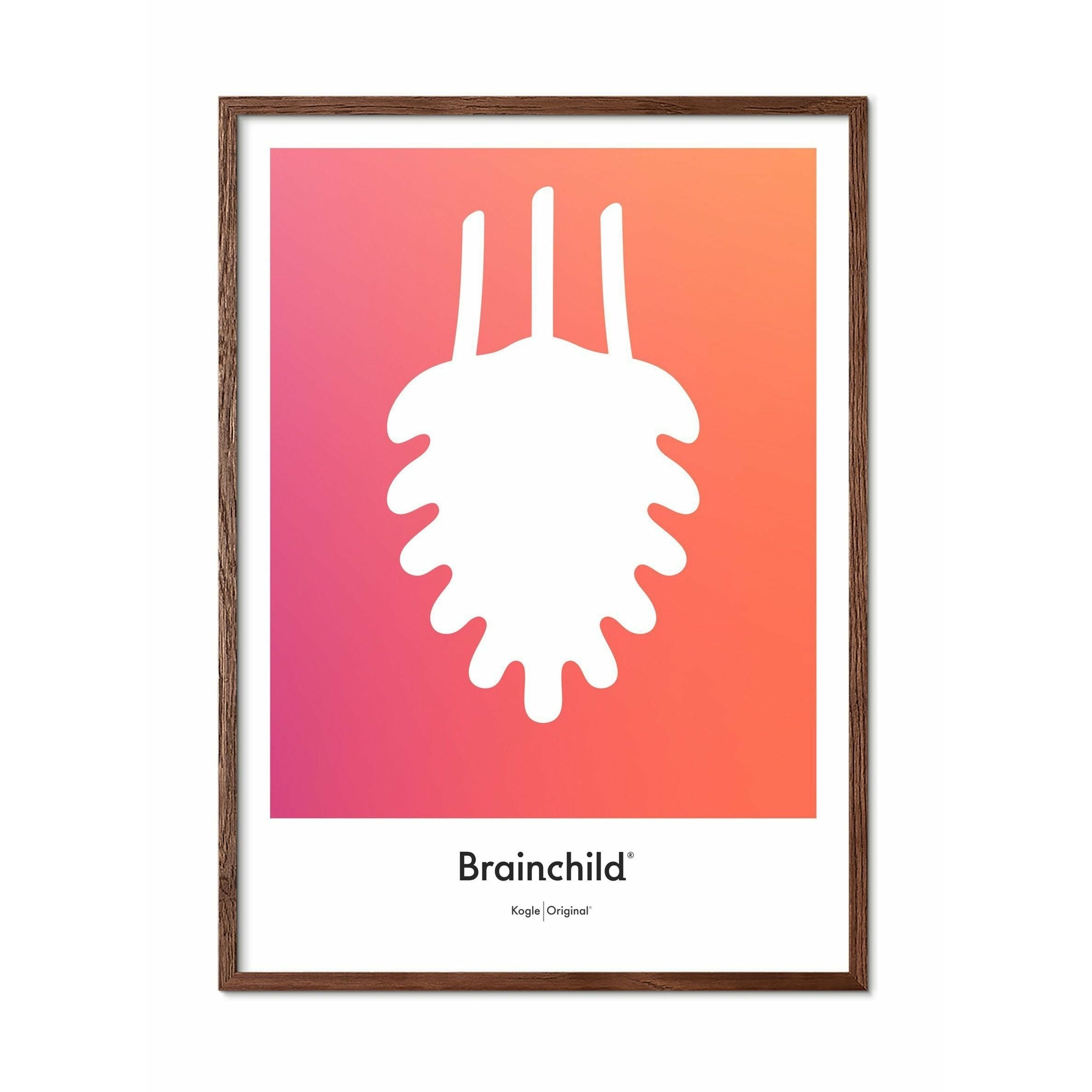 Brainchild Pine Cone Design Icon Poster, Dark Wood Frame A5, Orange