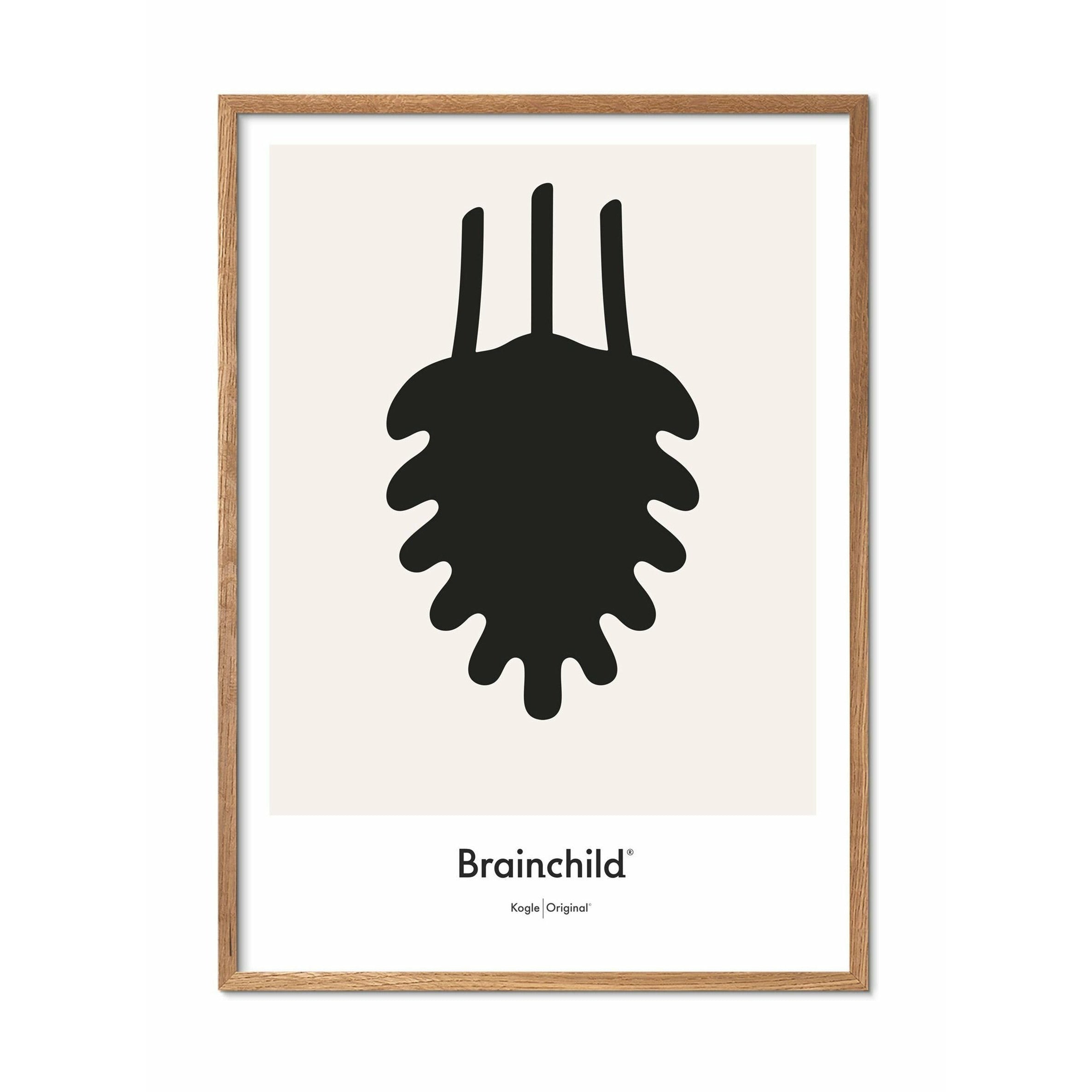 Brainchild Pine Cone Design Icon Poster, Frame Made Of Light Wood 50x70 Cm, Grey