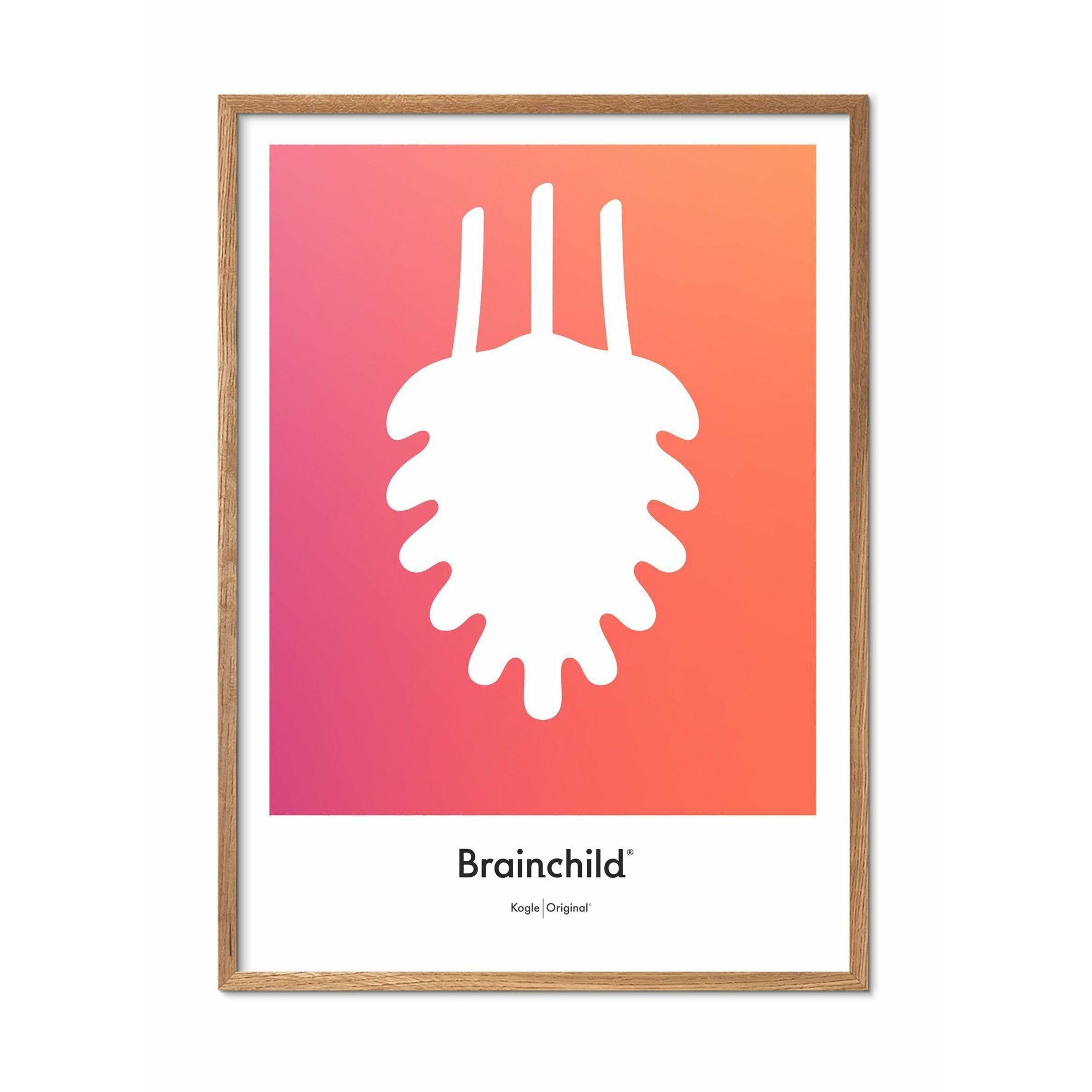 Brainchild Tannenzapfen Design Icon Poster, Rahmen aus hellem Holz A5, Orange