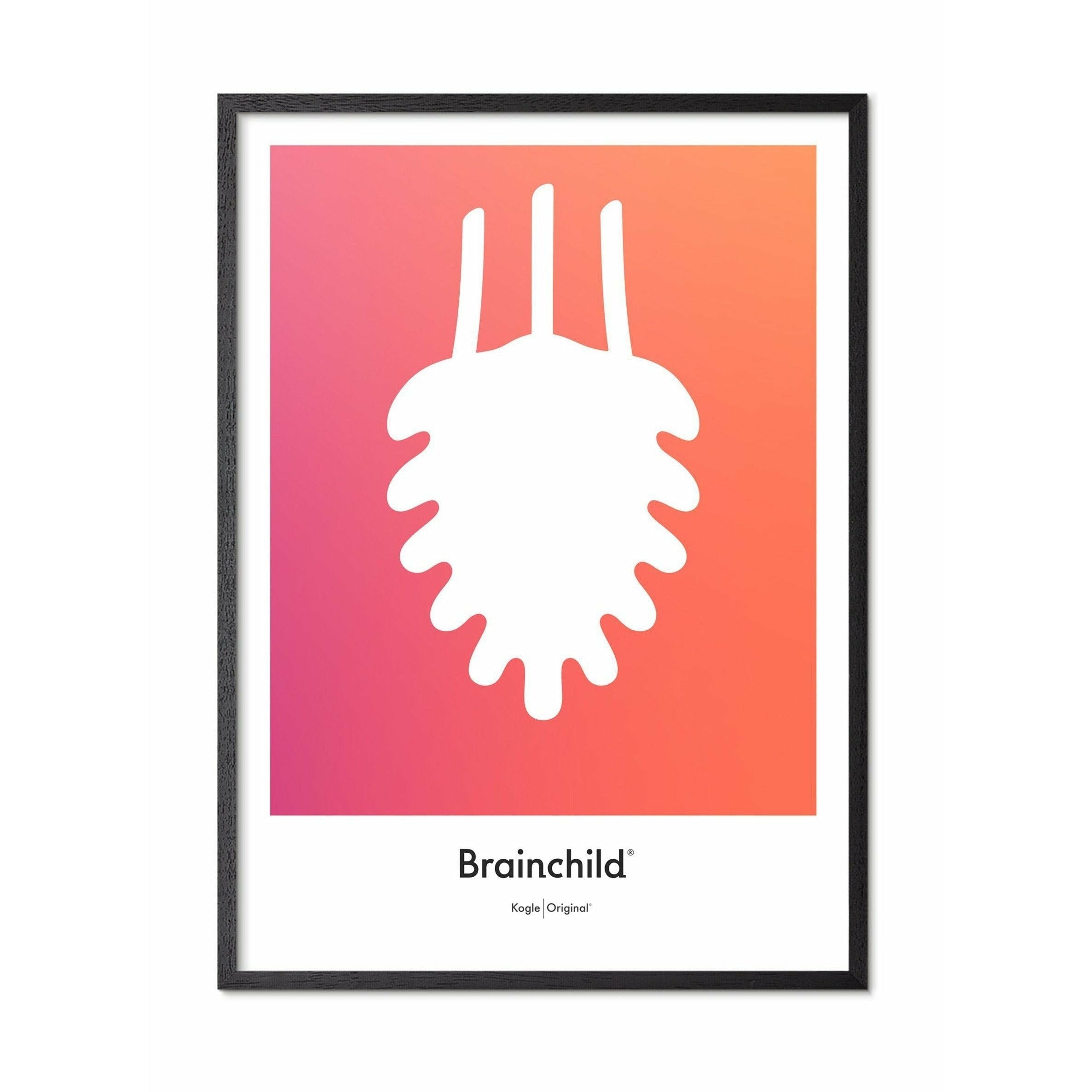 Brainchild Affiche d'icône de conception de cône de pin, cadre en bois laqué noir 50x70 cm, orange