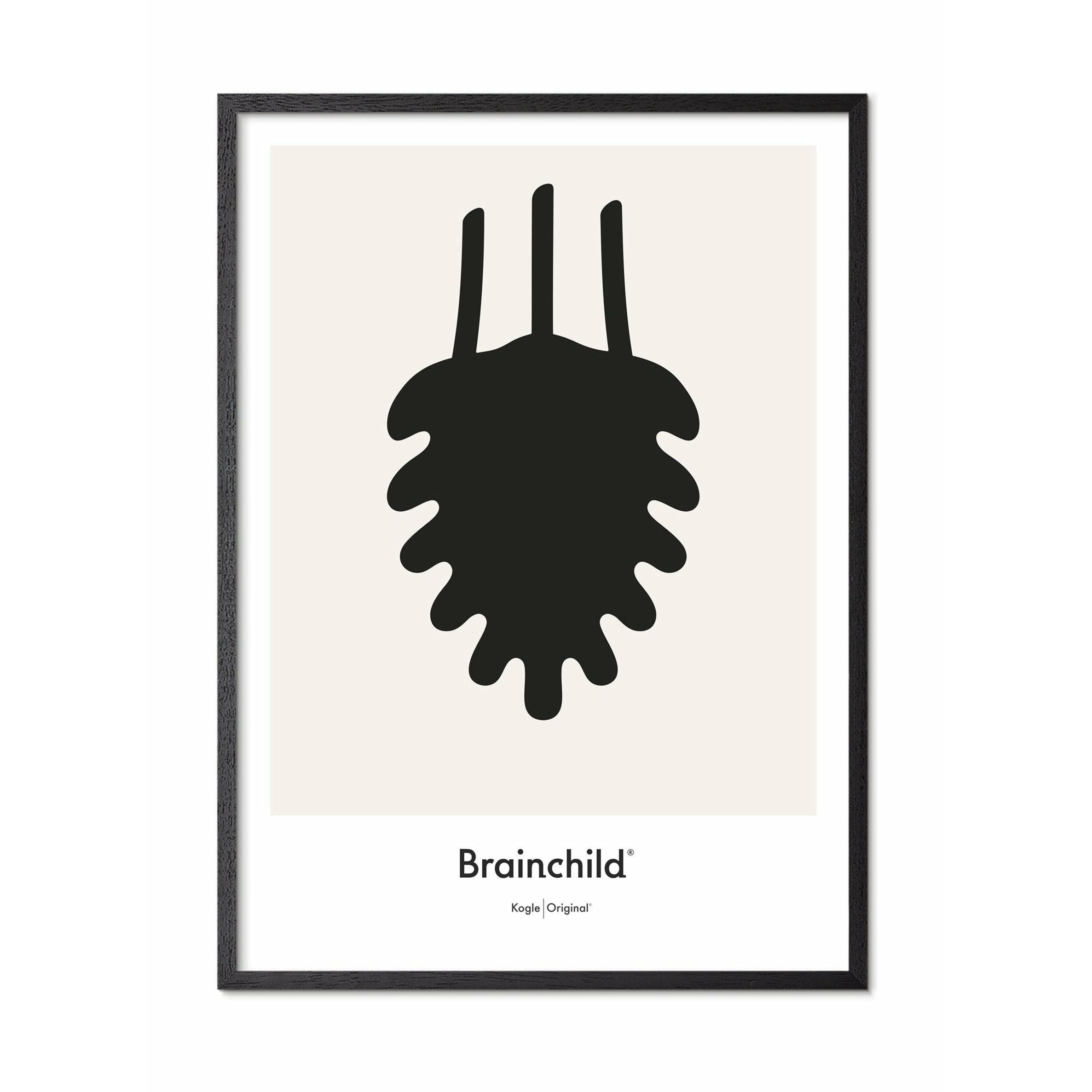 Brainchild Kiefernzapfen Design Icon Poster, Rahmen aus schwarz lackiertem Holz 70 X100 cm, grau