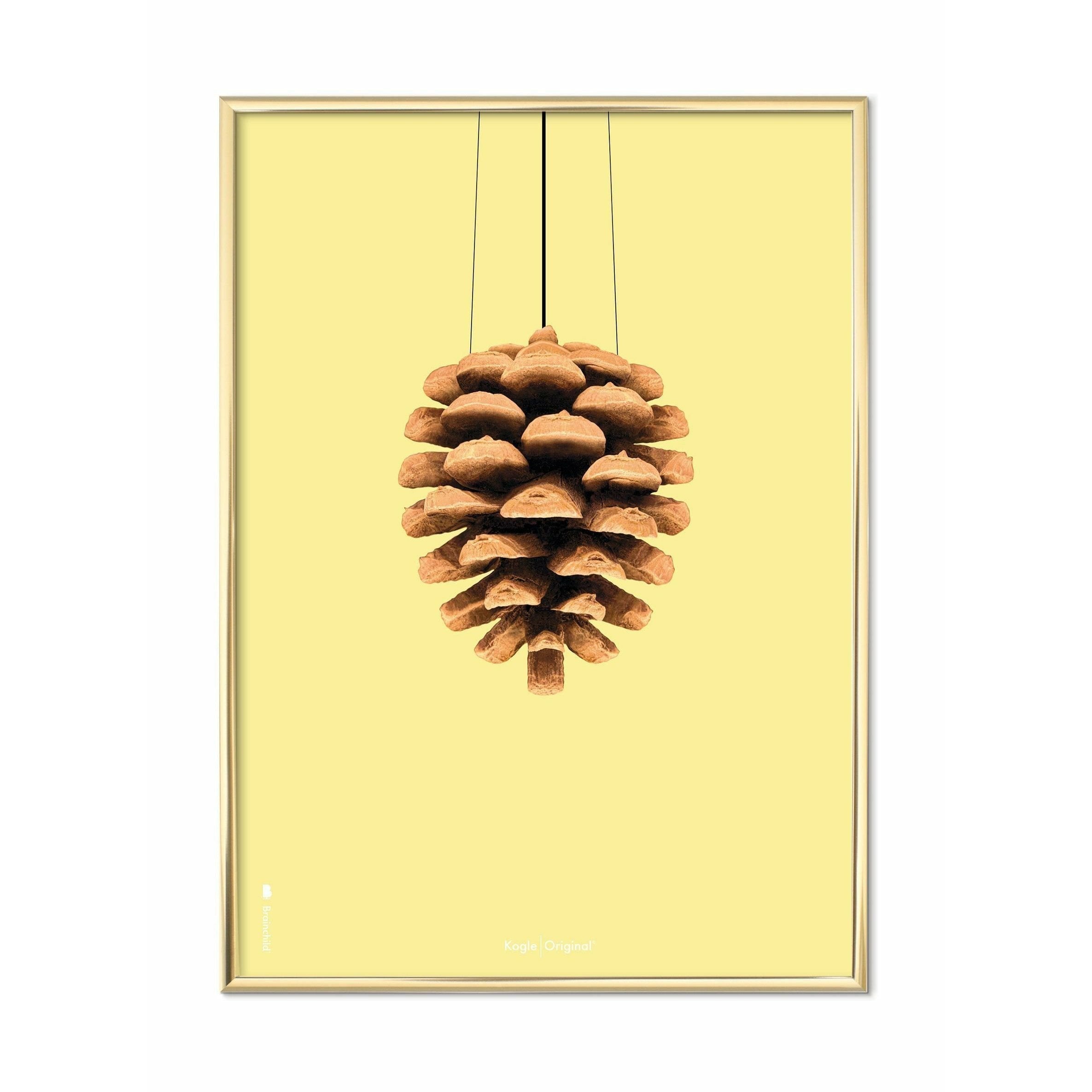 brainchild Pine Cone Classic Poster, koperen frame 50x70 cm, gele achtergrond
