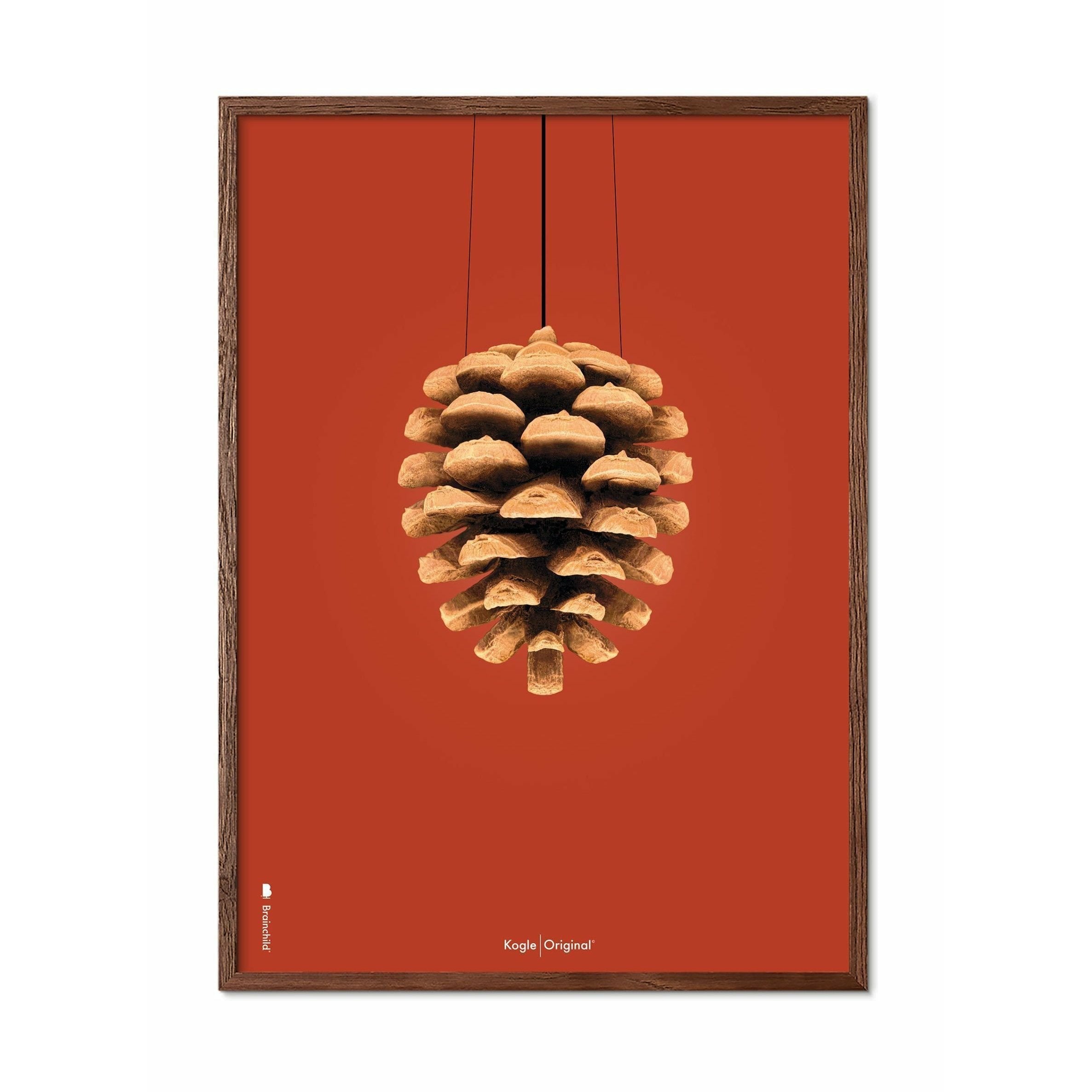Brainchild Pine Cone Classic Poster, Dark Wood Frame A5, Red Bakgrund