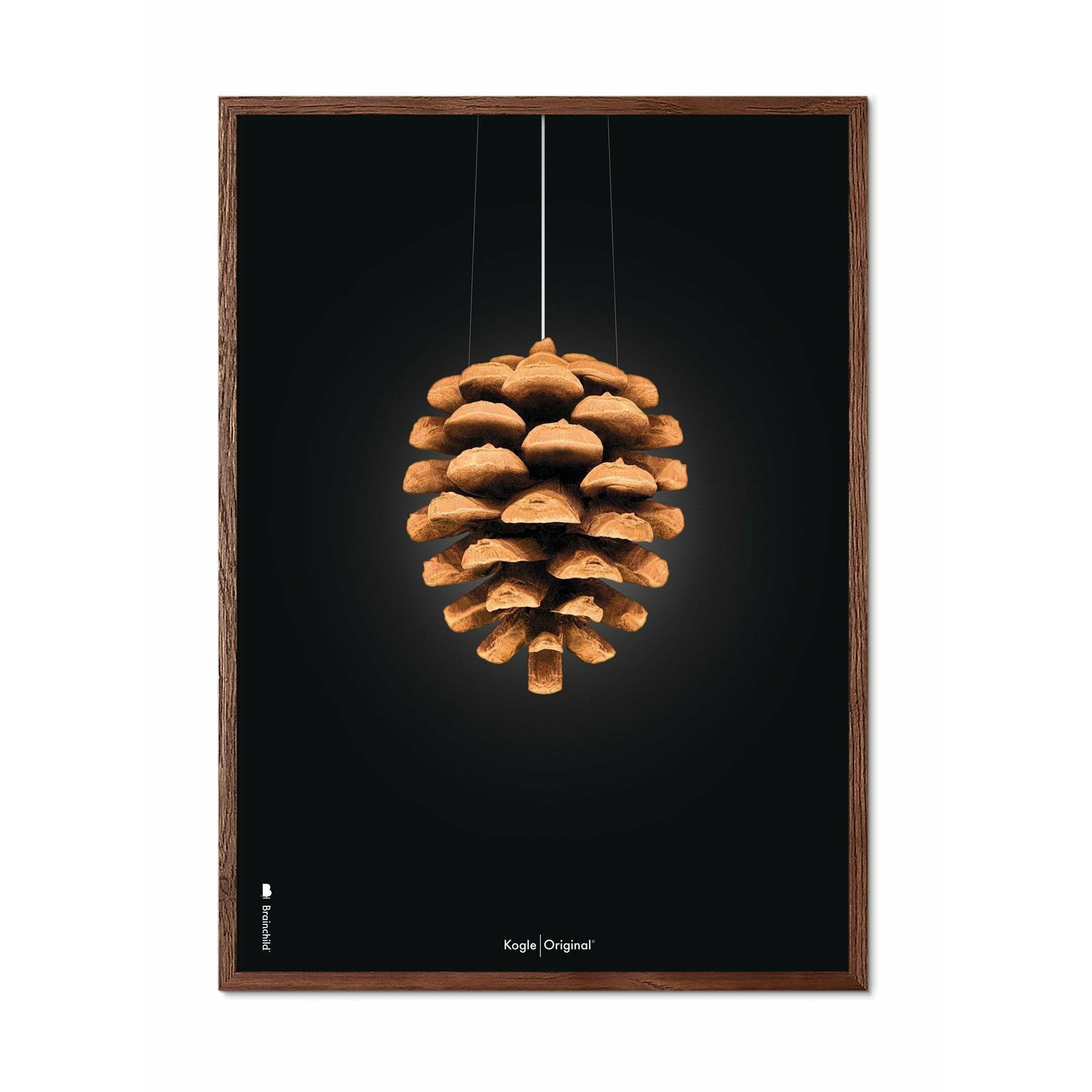 Brainchild Pine Cone Classic Poster, Dark Wood Frame A5, Black Background