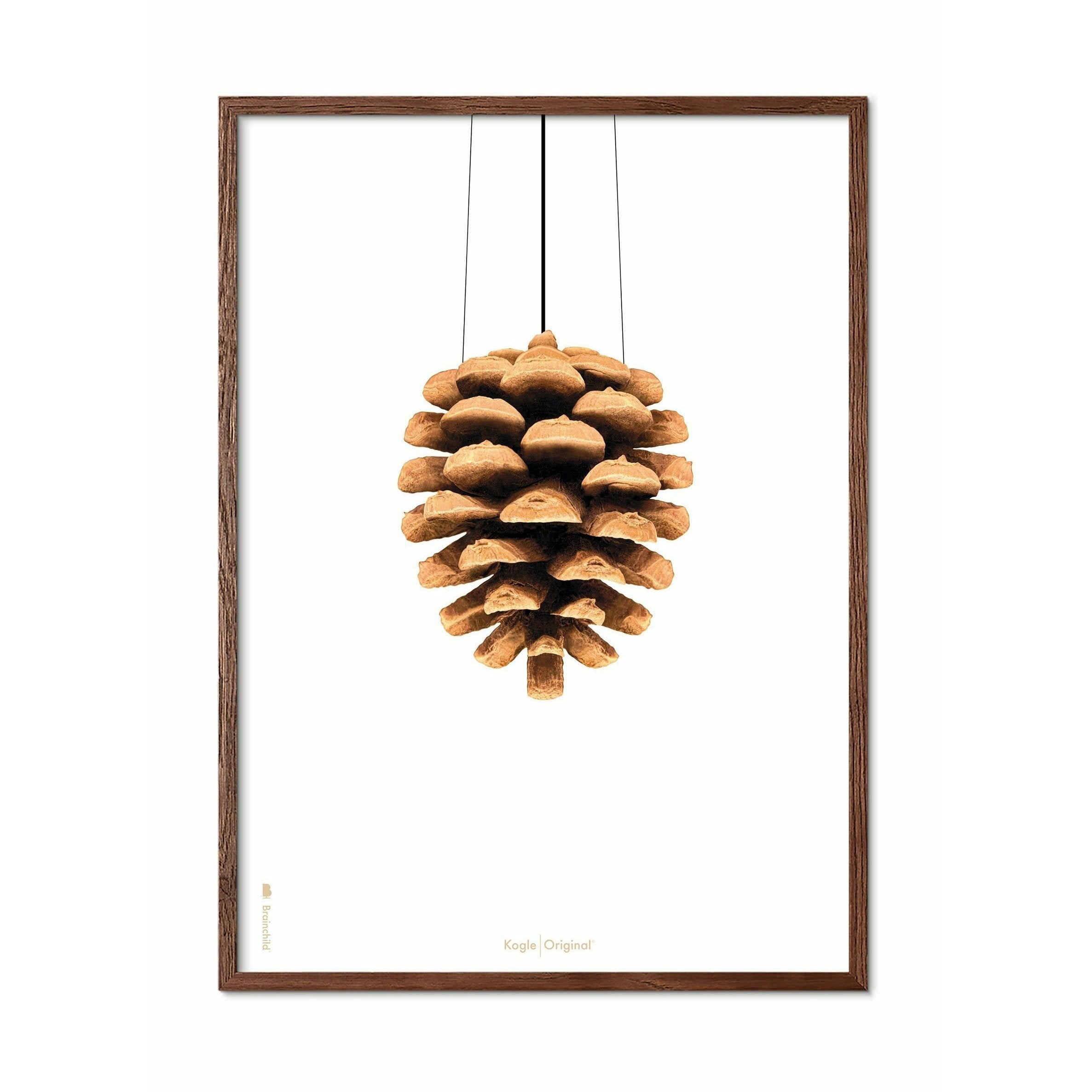 Brainchild Pine Cone Classic Poster, Dark Wood Frame A5, White Background