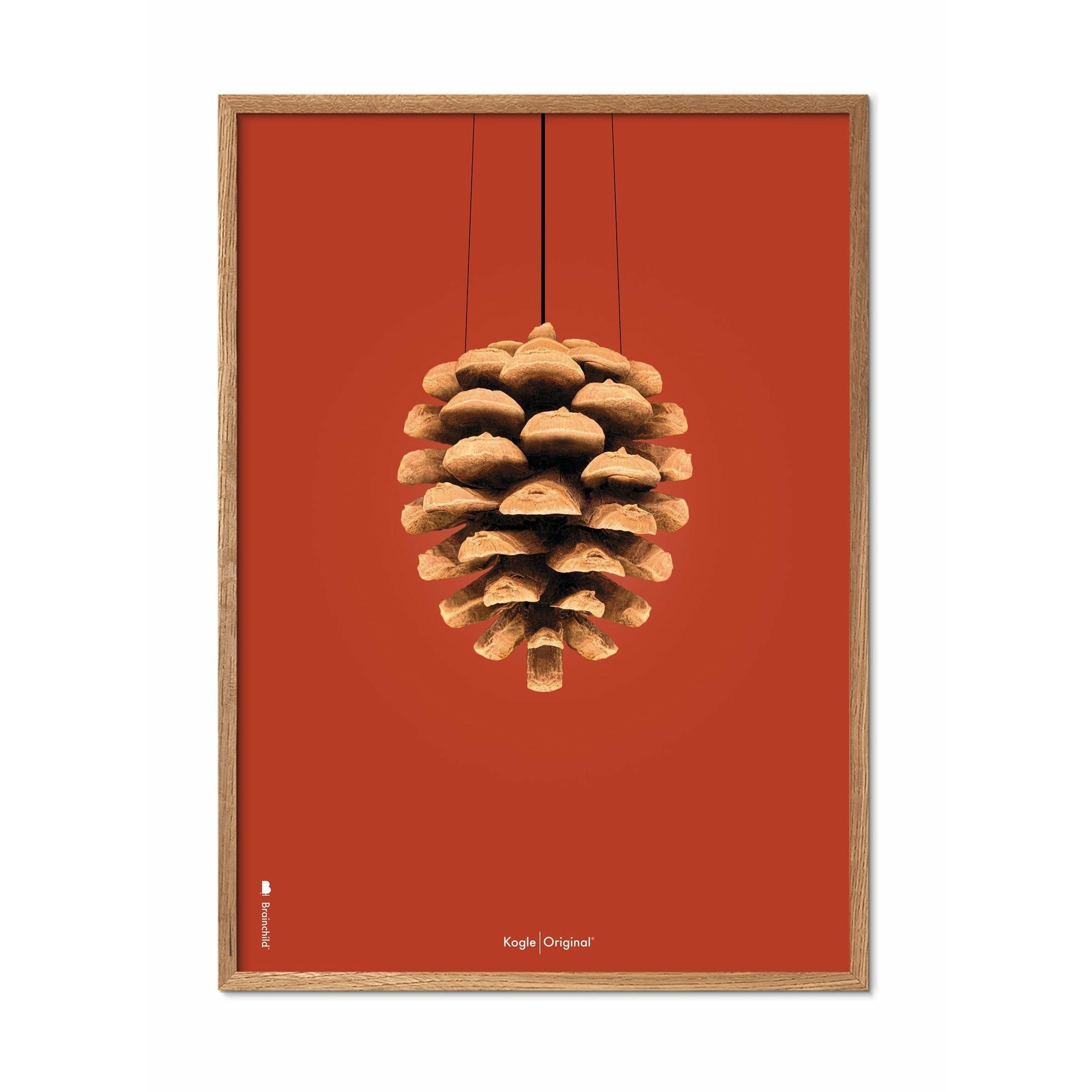 Brainchild Pine Cone Classic Poster, Frame Made of Light Wood 30x40 cm, rød bakgrunn