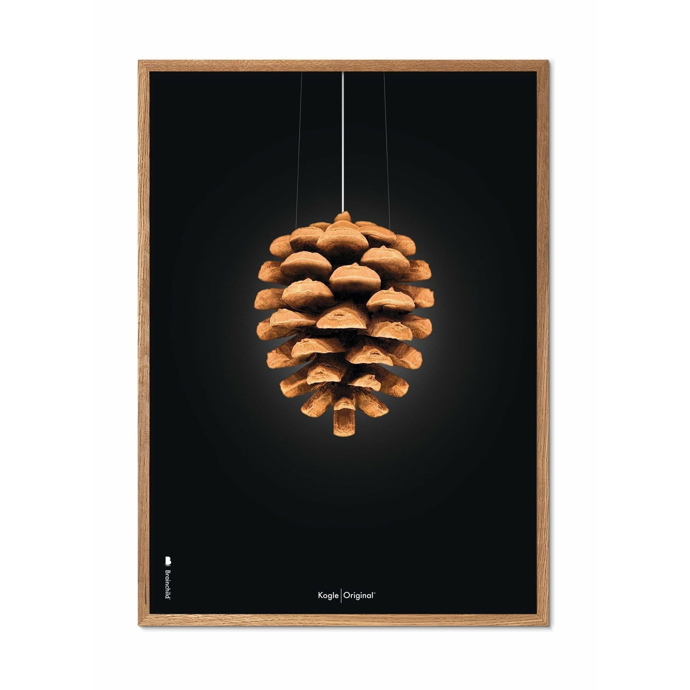 Brainchild Pine Cone Classic Poster, ram gjord av lätt trä 30x40 cm, svart bakgrund