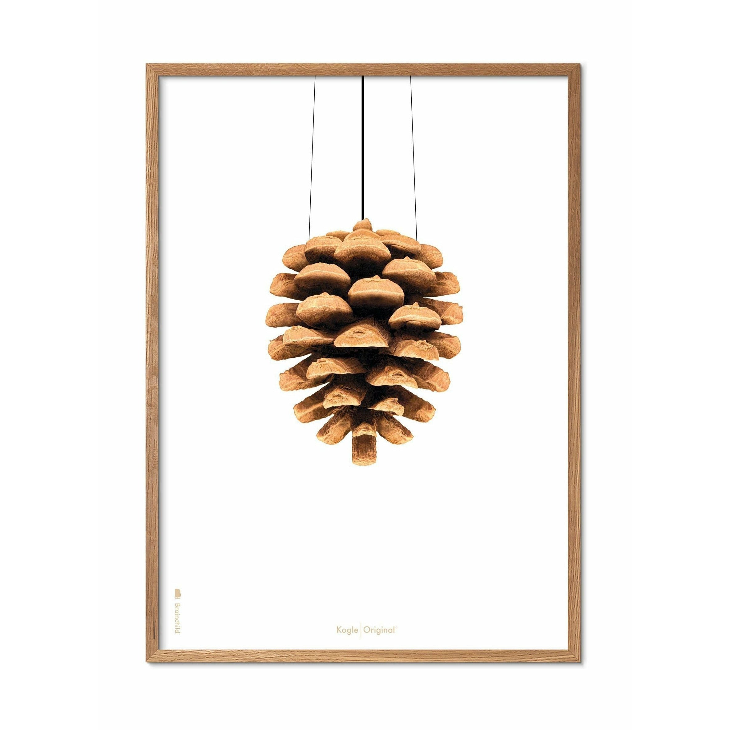 Póster clásico de cono de pino de creación, marco hecho de madera clara de 70x100 cm, fondo blanco