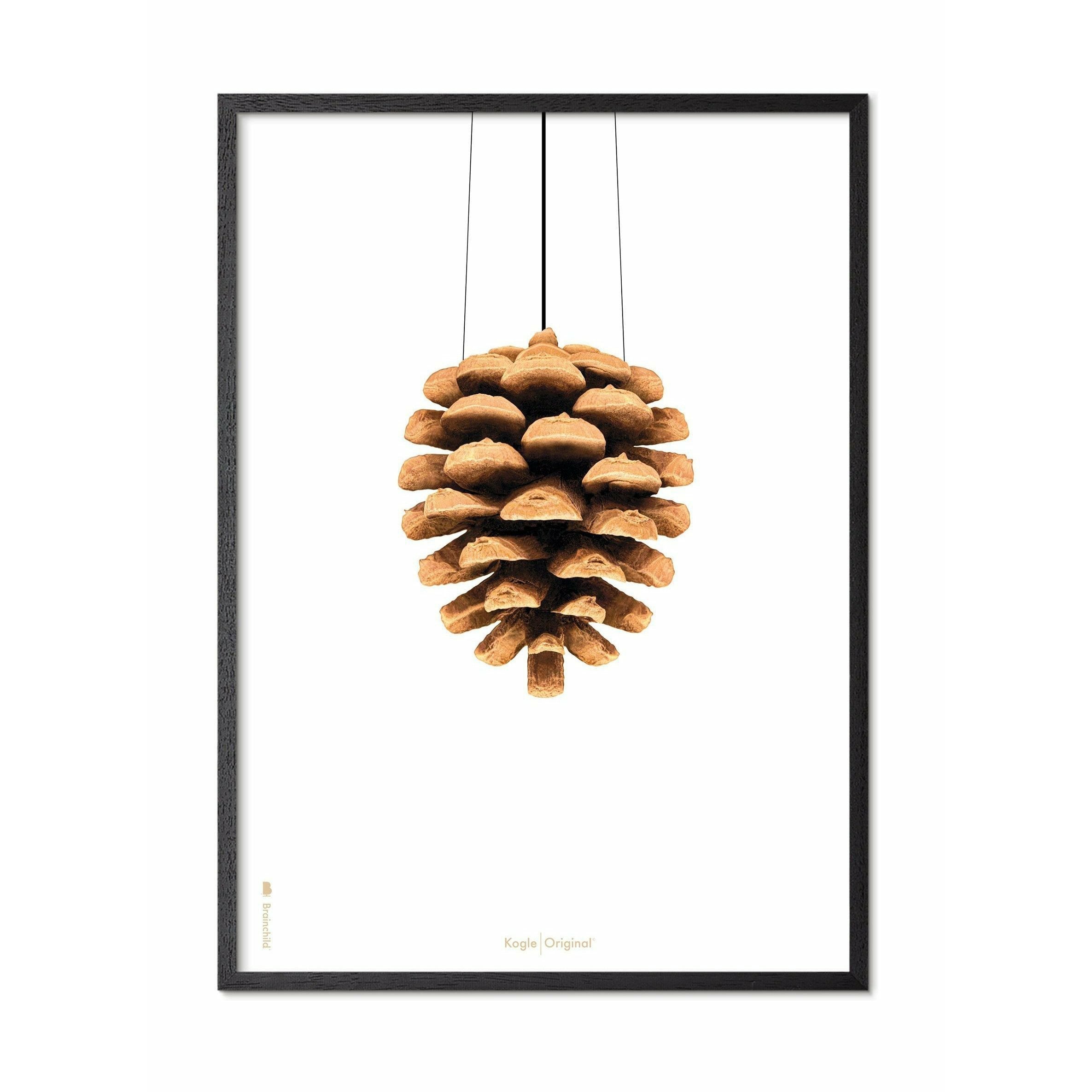 Brainchild Pine Cone Classic Poster, ram i svart lackerat trä A5, vit bakgrund