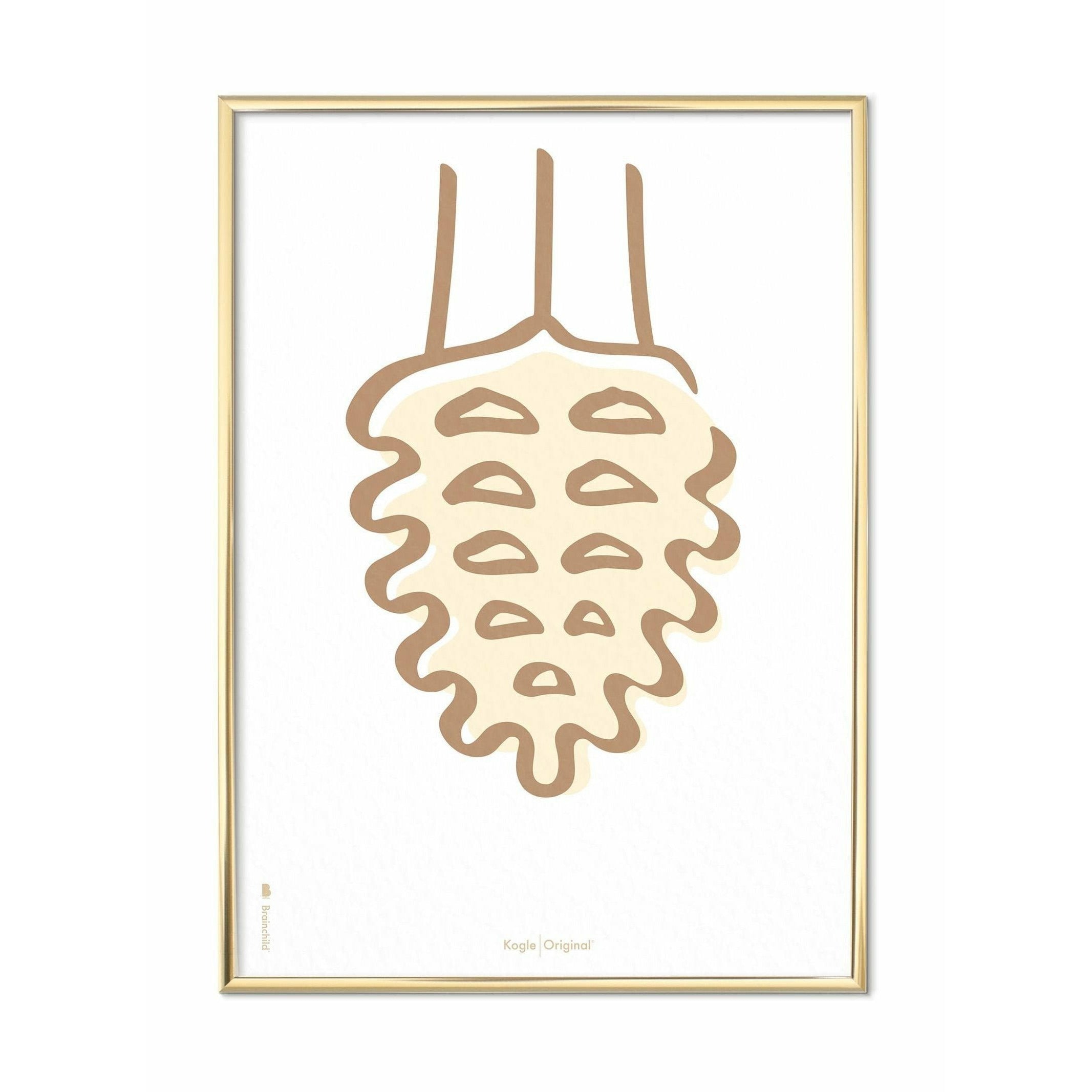 Brainchild Pine Cone Line -plakat, messingfarget ramme 30x40 cm, hvit bakgrunn