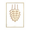 创生的松树锥线海报，黄铜彩色框架A5，白色背景