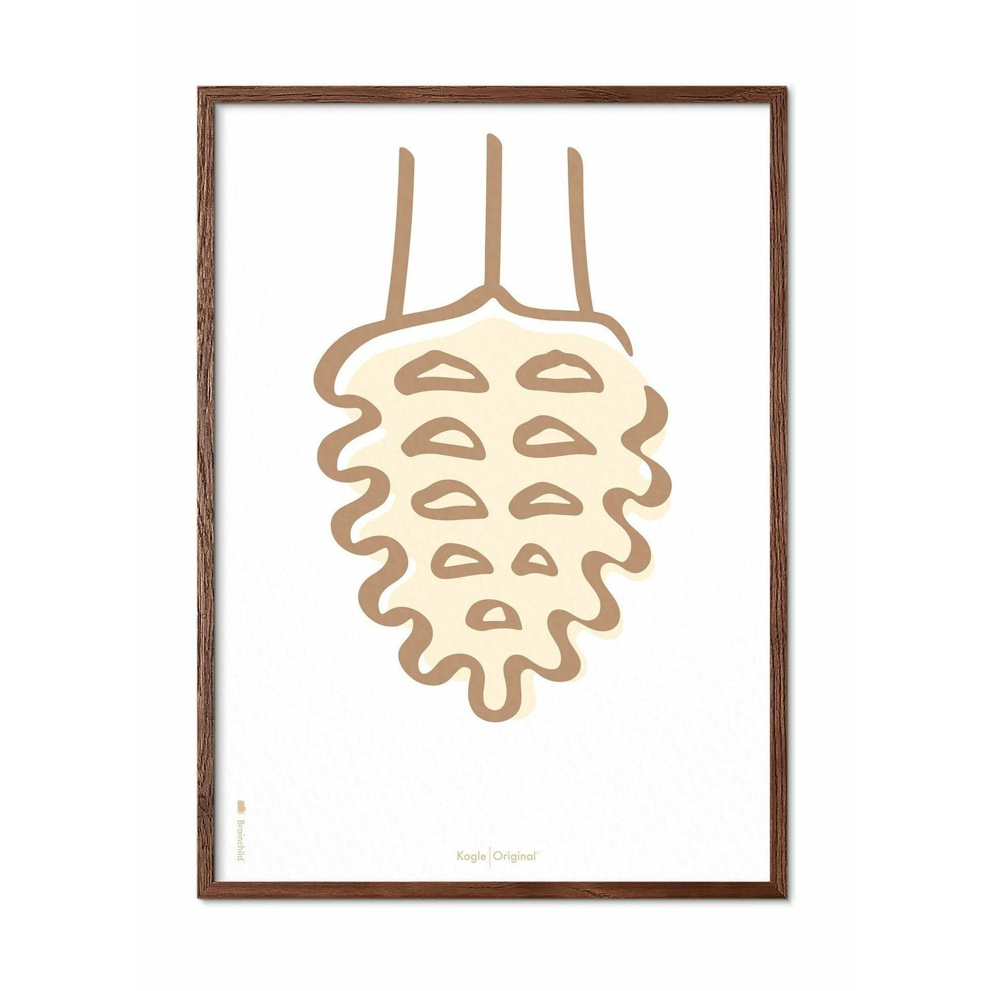 Brainchild Pine Cone Line Poster, donker hout frame A5, witte achtergrond