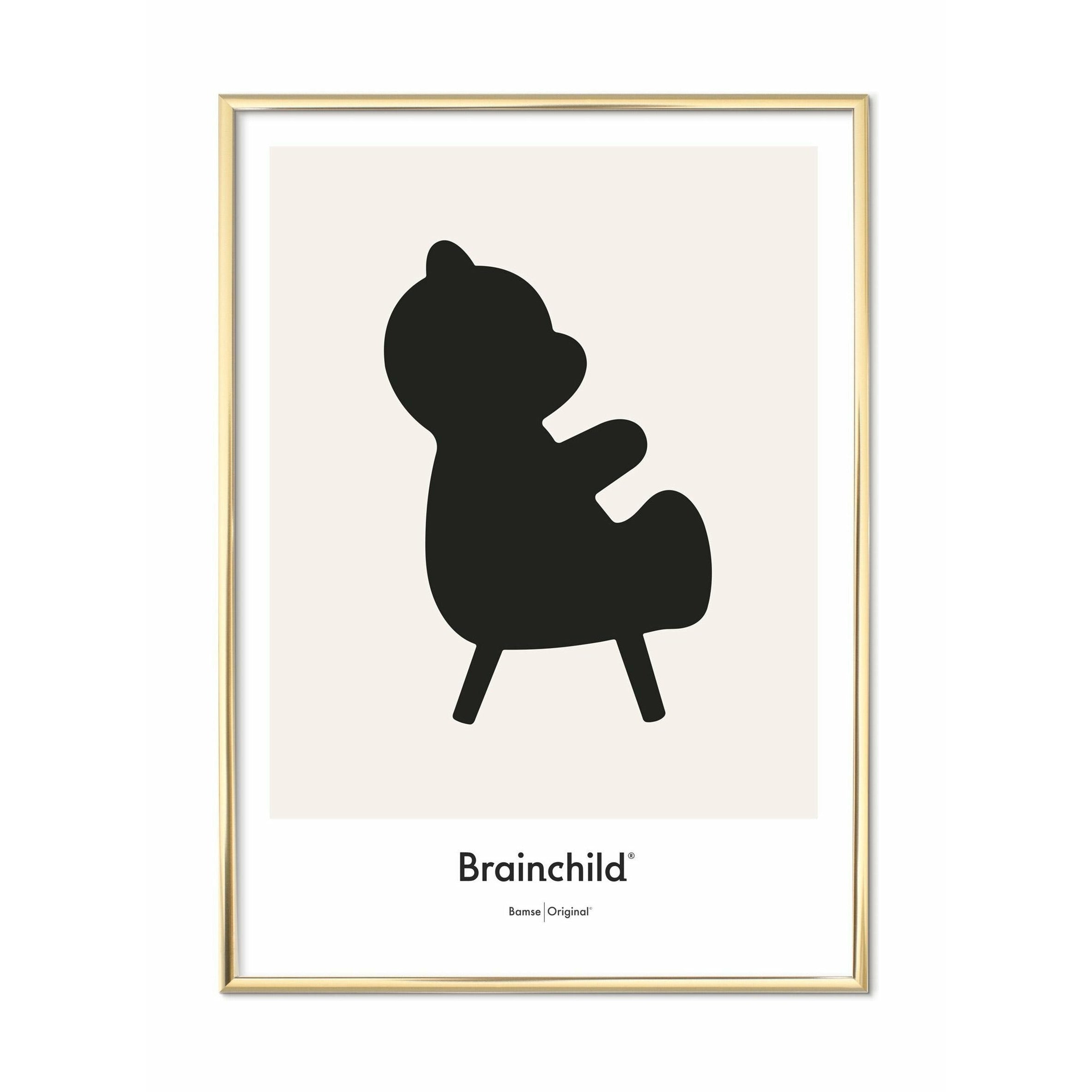 Brainchild Teddy Bear Design Icon Poster, Brass Frame 30x40 Cm, Grey