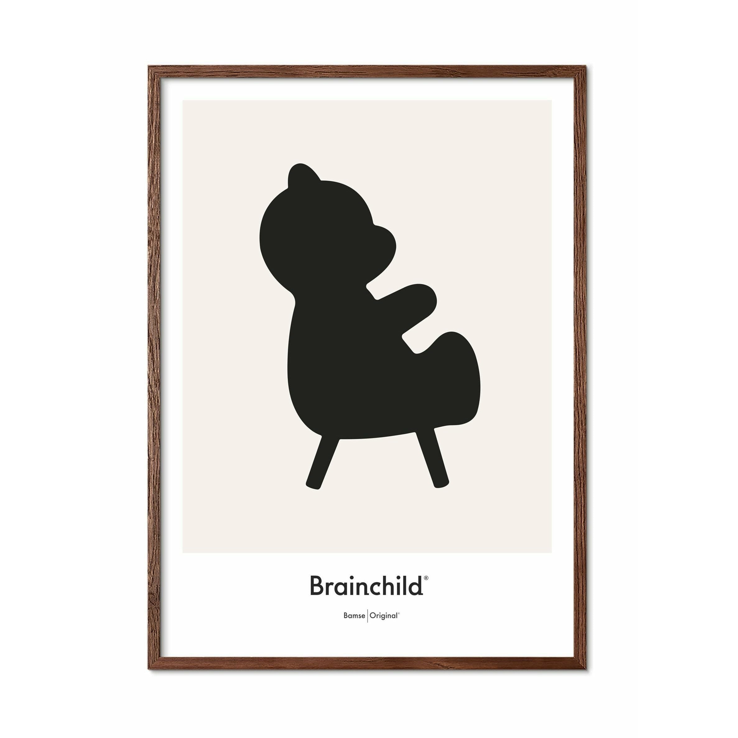 Brainchild Affiche d'icône de conception d'ours en peluche, cadre en bois foncé 30x40 cm, gris