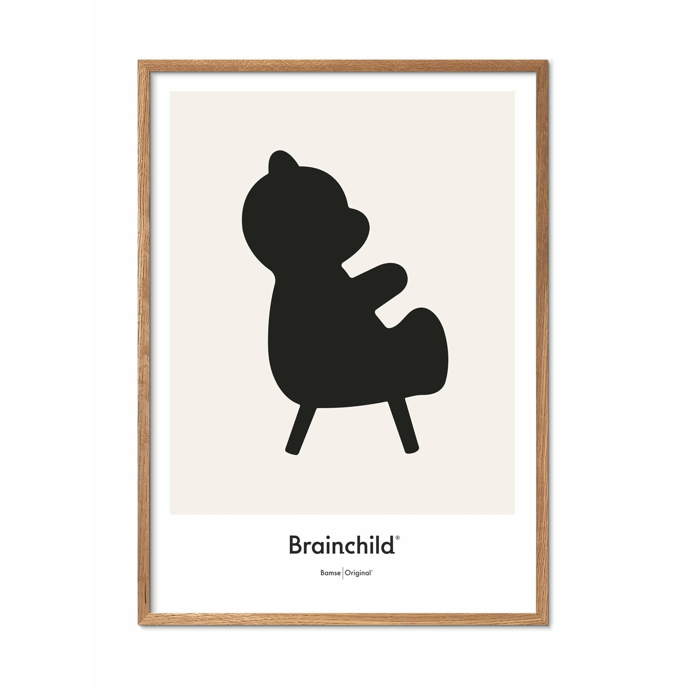 Brainchild Affiche d'icône de conception d'ours en peluche, cadre en bois clair A5, gris