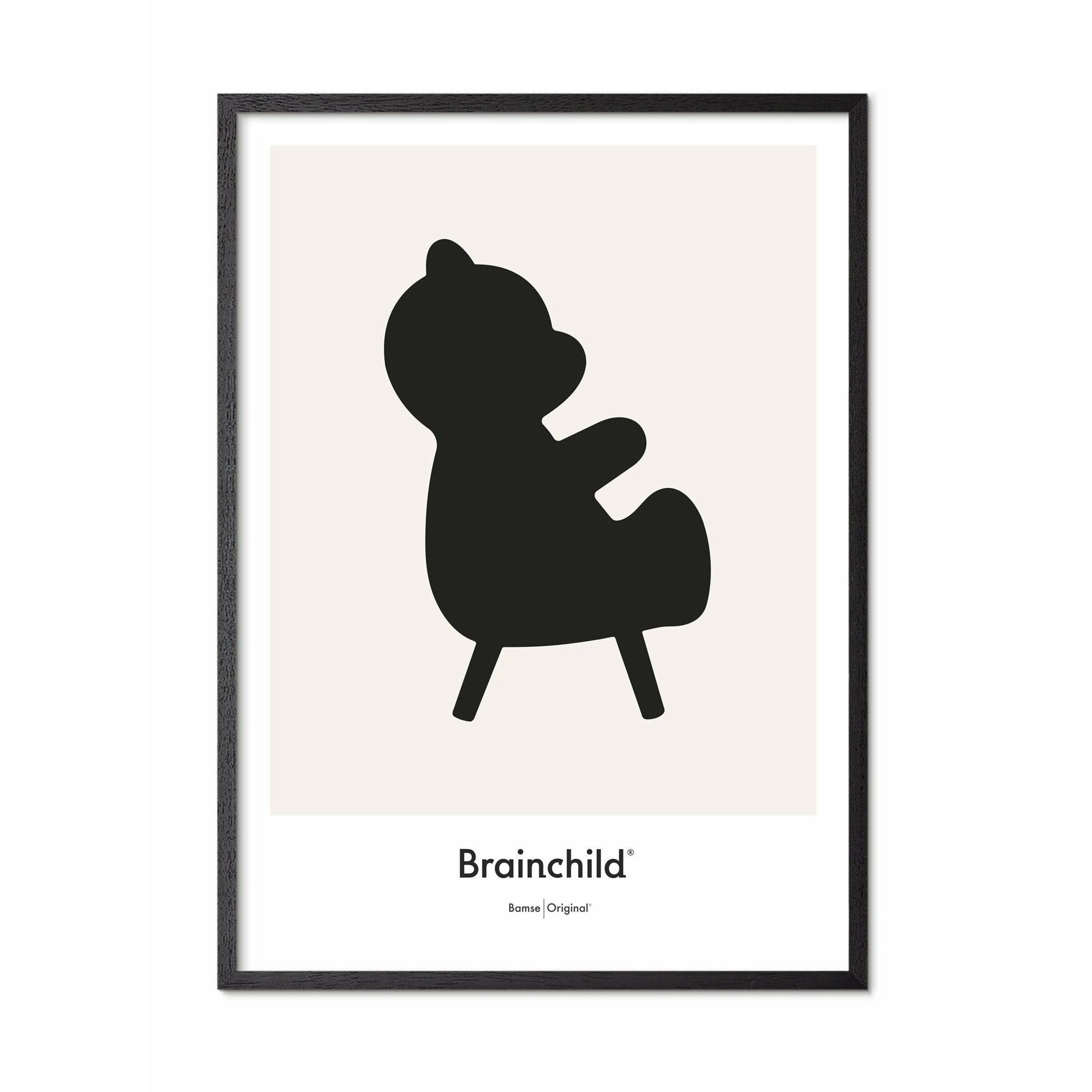 Brainchild Teddy Bear Design Icon Poster, Frame Made Of Black Lacquered Wood 30x40 Cm, Grey