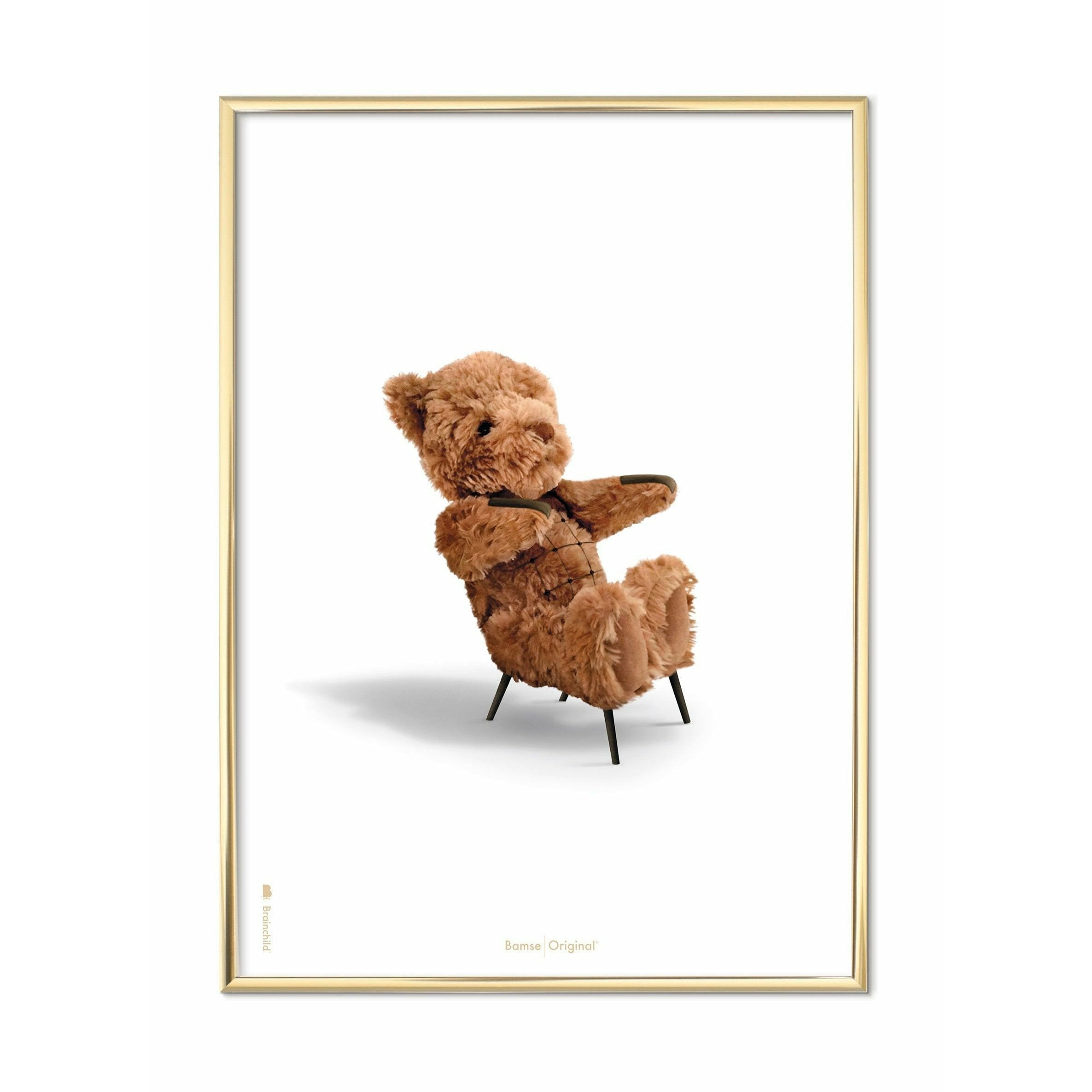 Brainchild Teddybär Classic Poster, messingfarbener Rahmen 30x40 cm, weißer Hintergrund