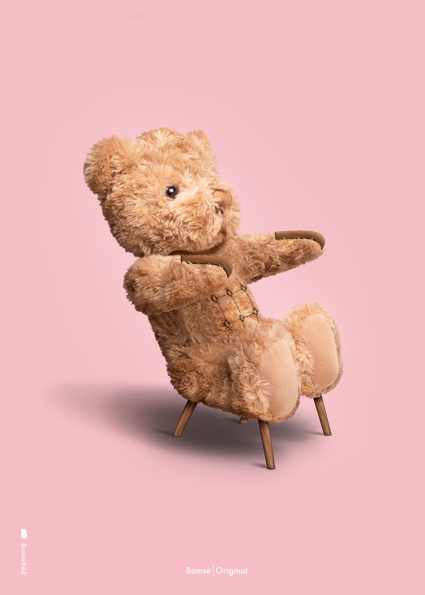 Póster clásico de BrainChild Teddy Bear sin marco 50x70 cm, fondo rosa