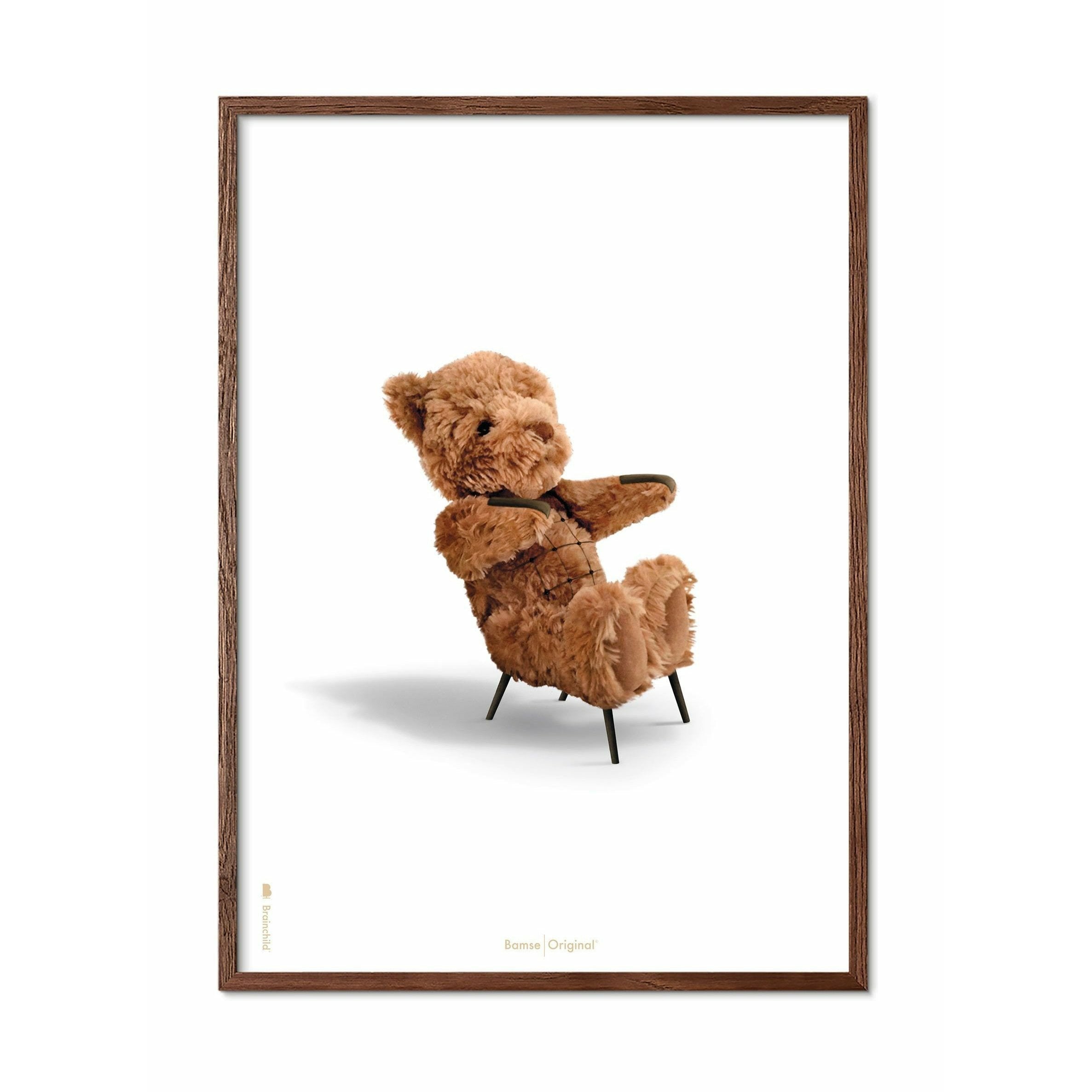 Brainchild Teddybeer klassieke poster, frame gemaakt van donker hout 70x100 cm, witte achtergrond