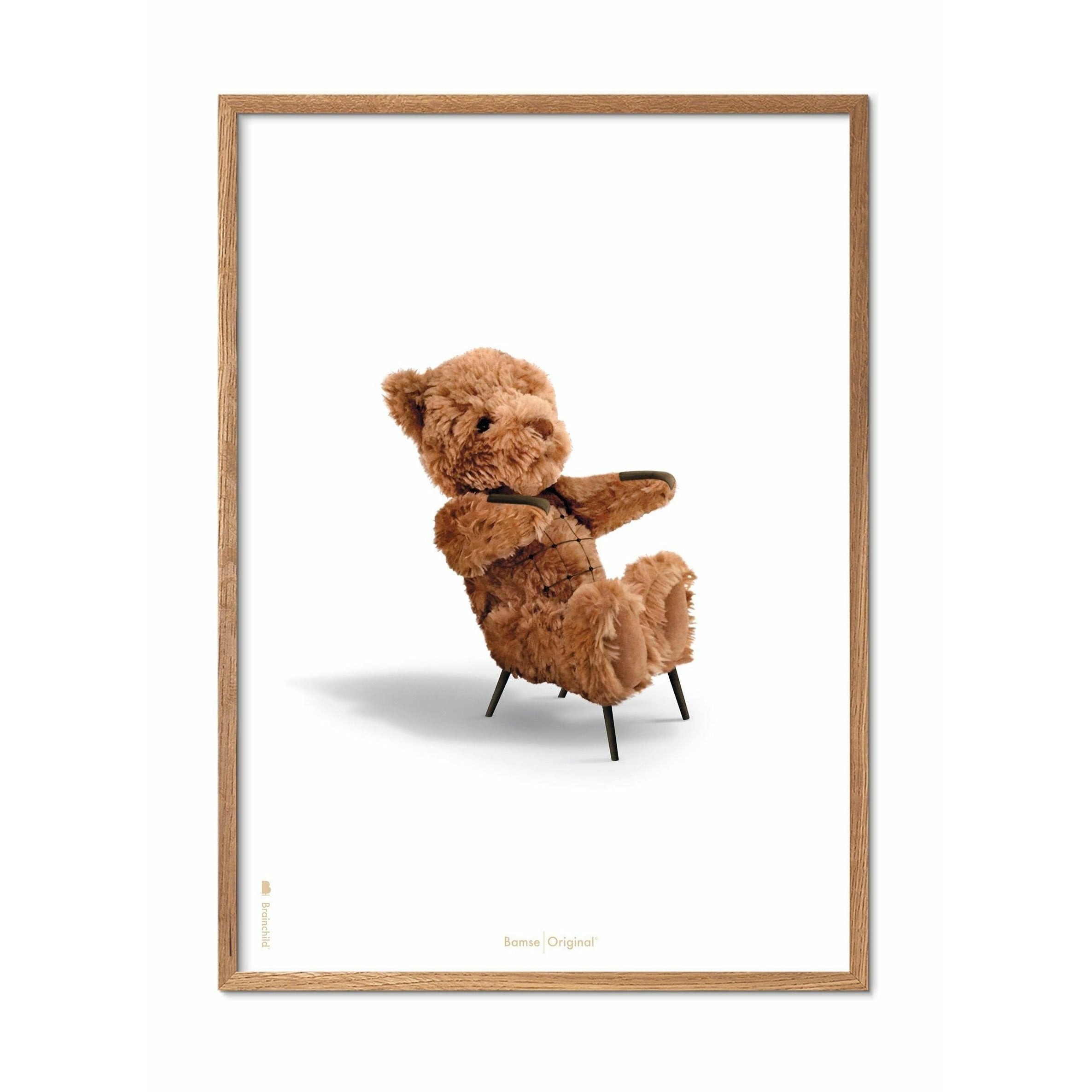 Brainchild Teddybeer klassieke poster, frame gemaakt van licht hout 30x40 cm, witte achtergrond