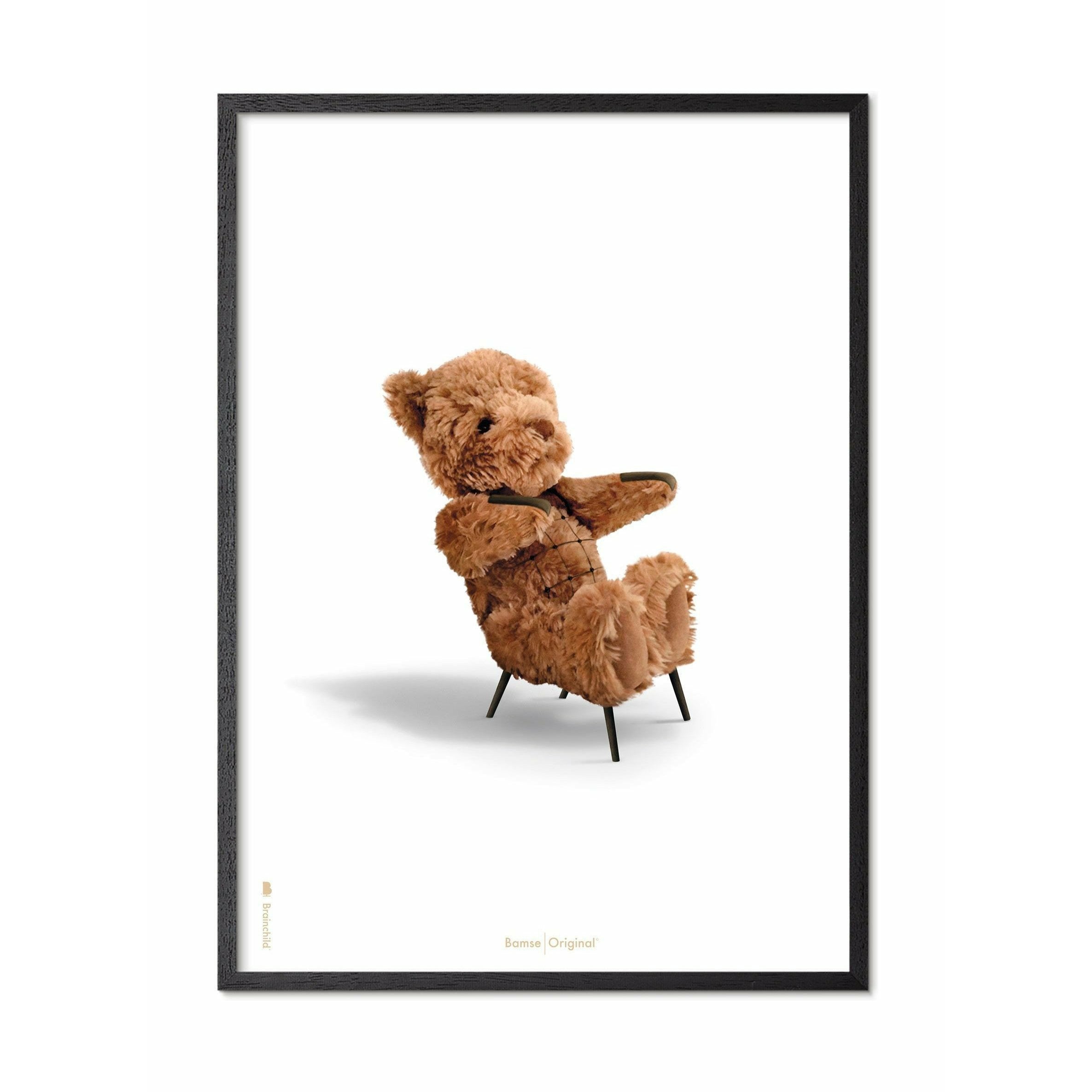 Brainchild Teddybeer klassieke poster, frame in zwart gelakt hout 50x70 cm, witte achtergrond
