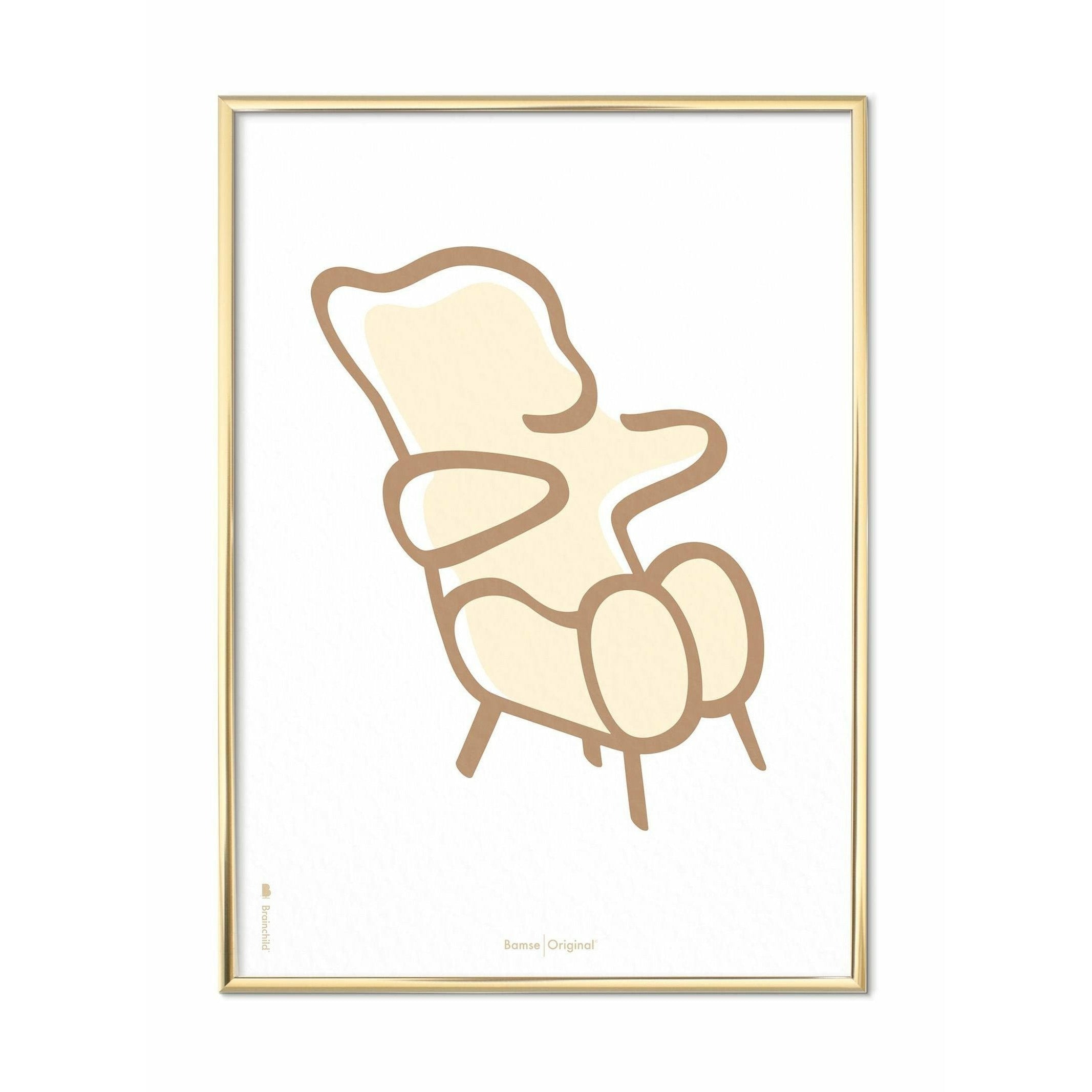 Brainchild Teddybeerlijnposter, messing gekleurd frame A5, witte achtergrond
