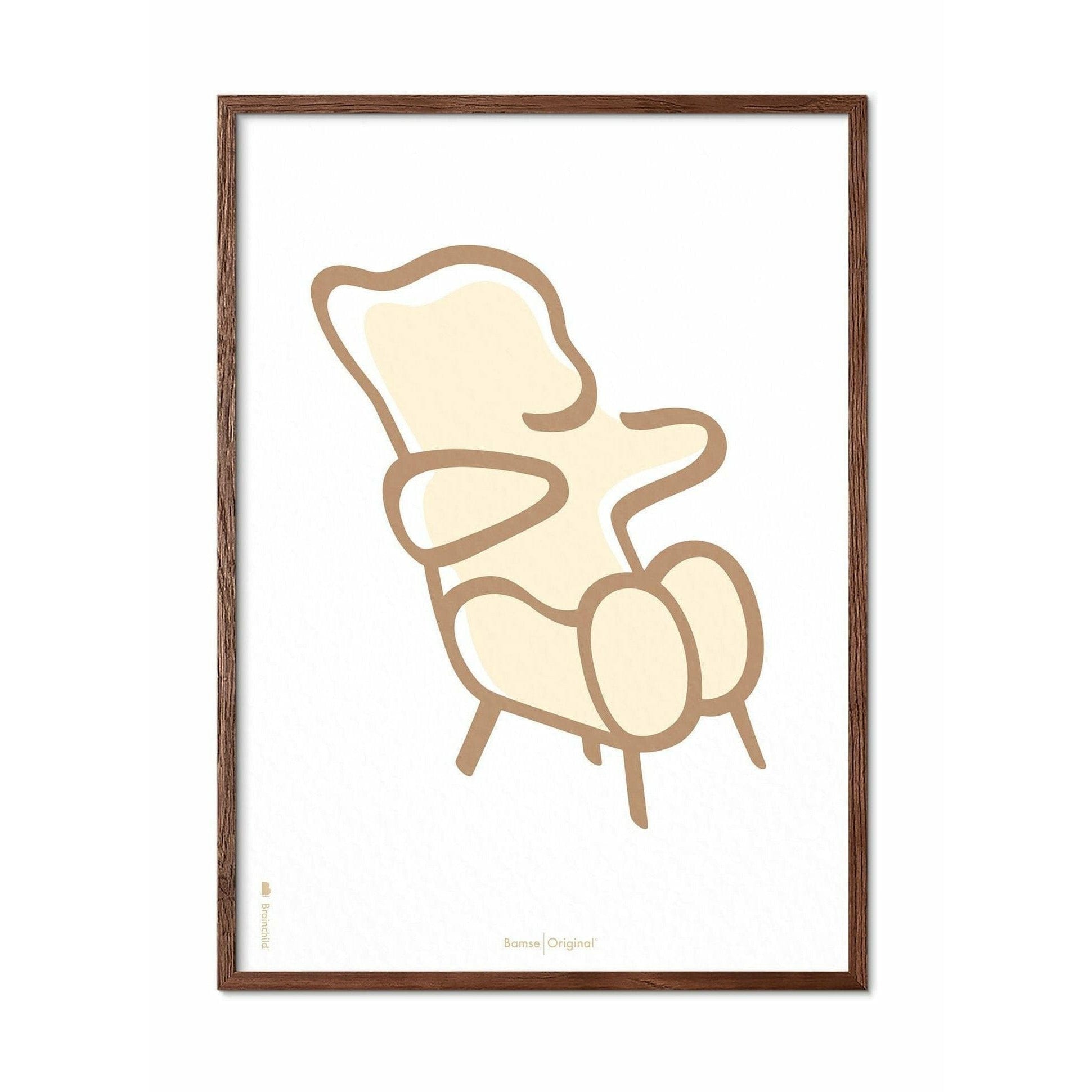 Brainchild Teddybeerlijnposter, frame gemaakt van donker hout 30x40 cm, witte achtergrond