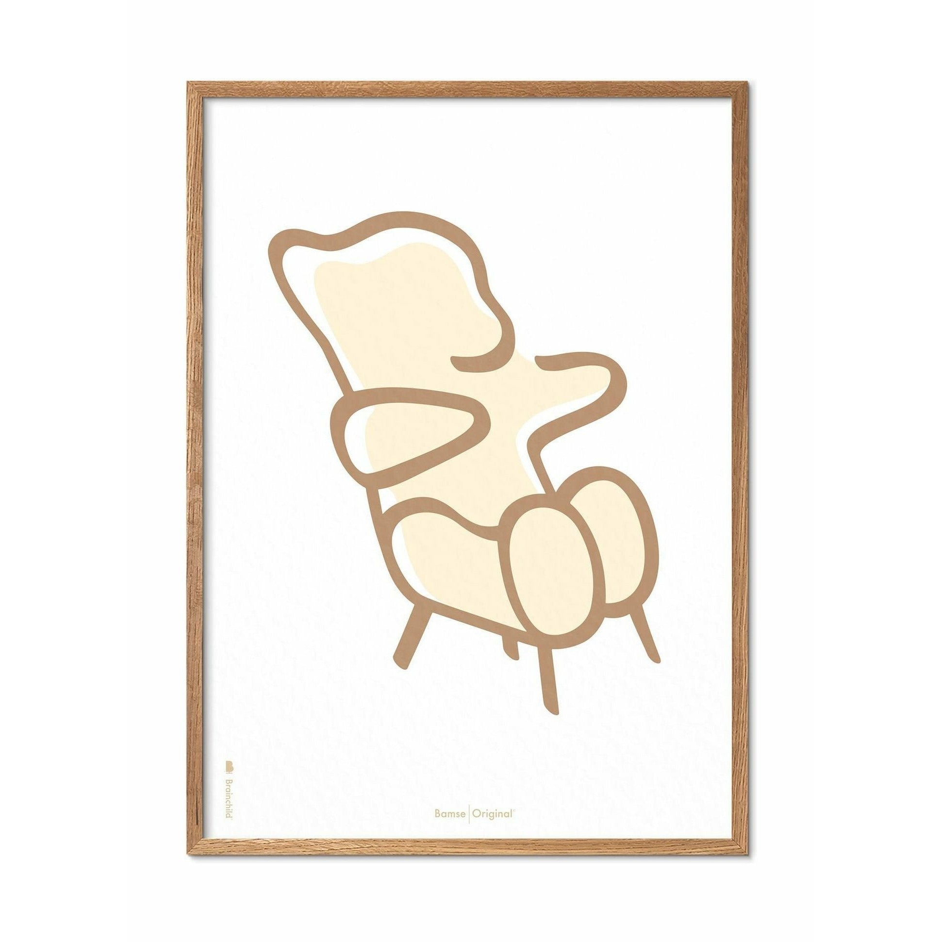 Brainchild Affiche de ligne d'ours en peluche, cadre en bois clair 70x100 cm, fond blanc
